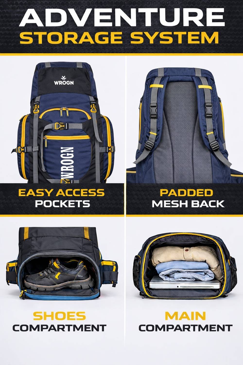WROGN Yuri-Travel 85L Blue Rucksack - Image 3
