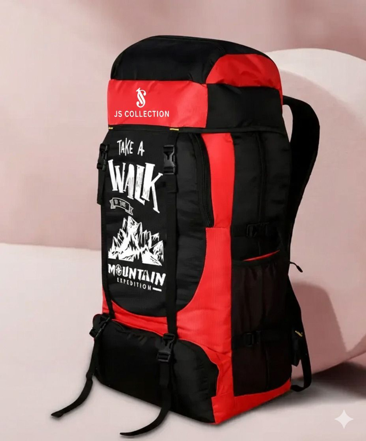 Image of JS COLLECTION 75L Mountain Rucksacks Hiking Trekking Camping Bag Travel Backpack Rucksack RED Rucksack - 75 L