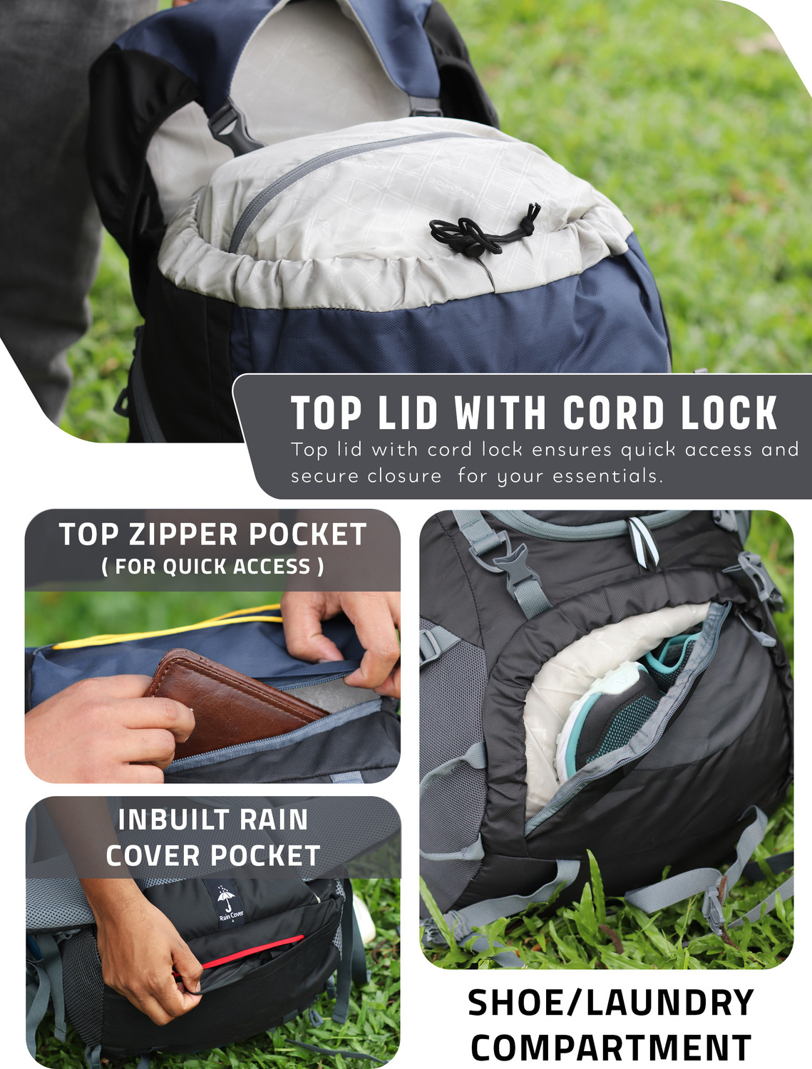 Image of TRAWOC VALOR MAX 75L Travel Backpack Camping Hiking Bag Rain Cover Shoe Compartment Rucksack - 75 L