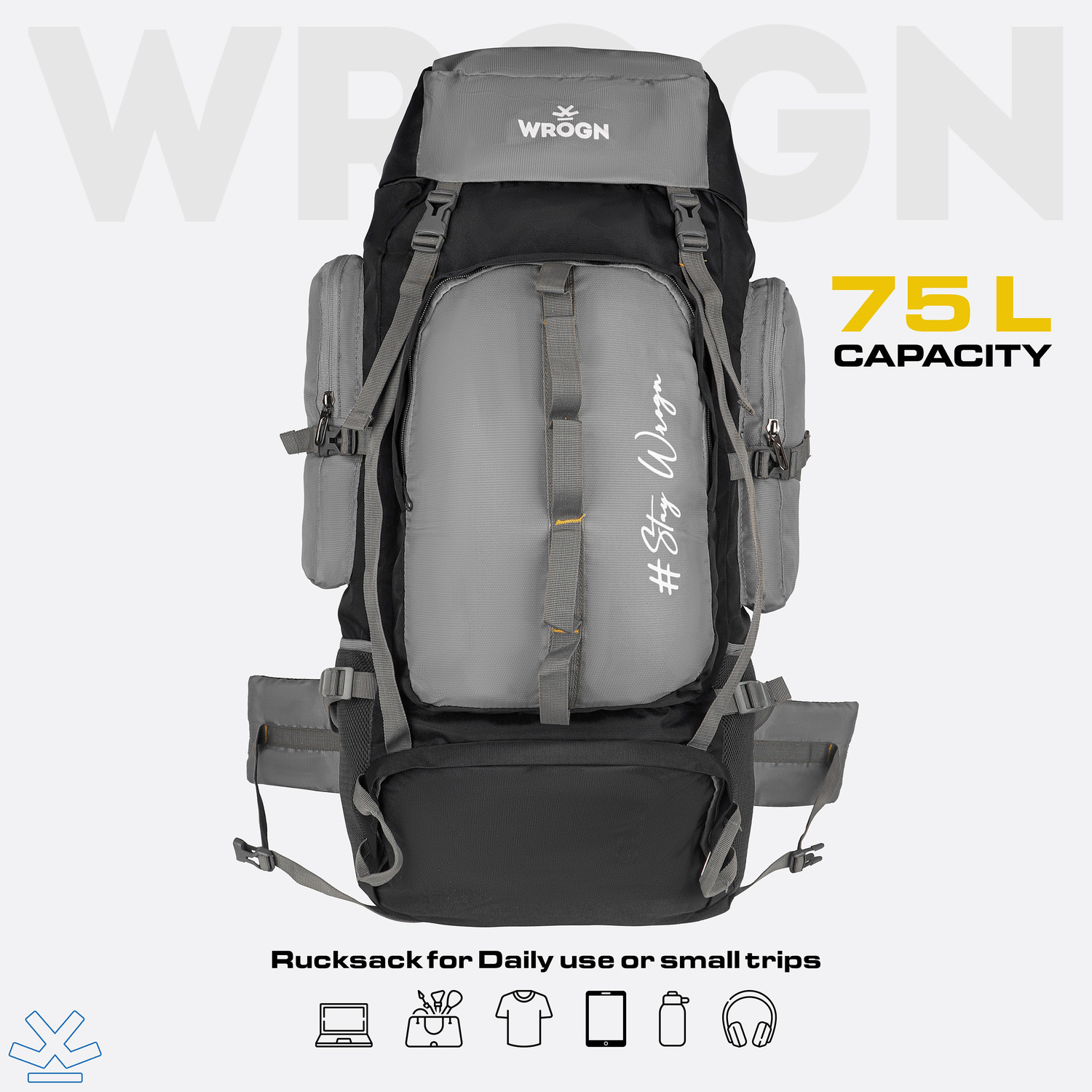 Image of WROGN Terra-Mapper 70L Trekking & Hiking Rucksack with Topographic Print Rucksack - 70 L