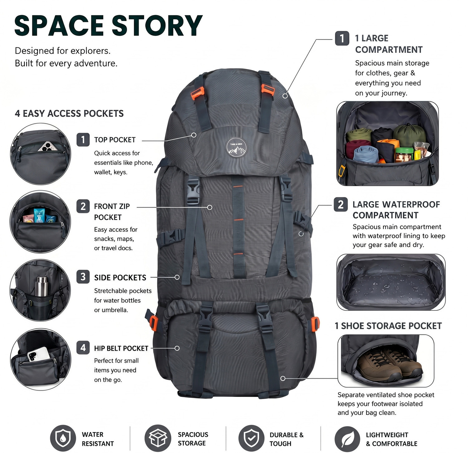 Image of Priority Travel Backpack for Outdoor Sport Camping Hiking Trekking Bag Rucksack - 60 L