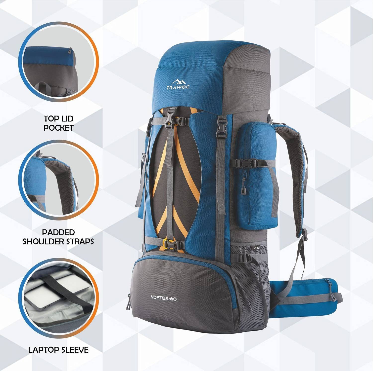 TRAWOC VORTEX 60L Travel Backpack Hiking Trekking Bag for Men
