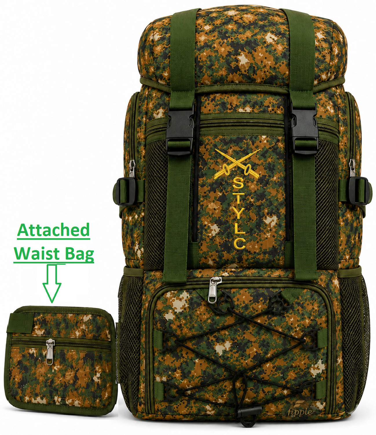 Image of Fipple Big Size Hiking Backpack and Trekking Bag for Outing and Travel Rucksack - 65 L (Green)