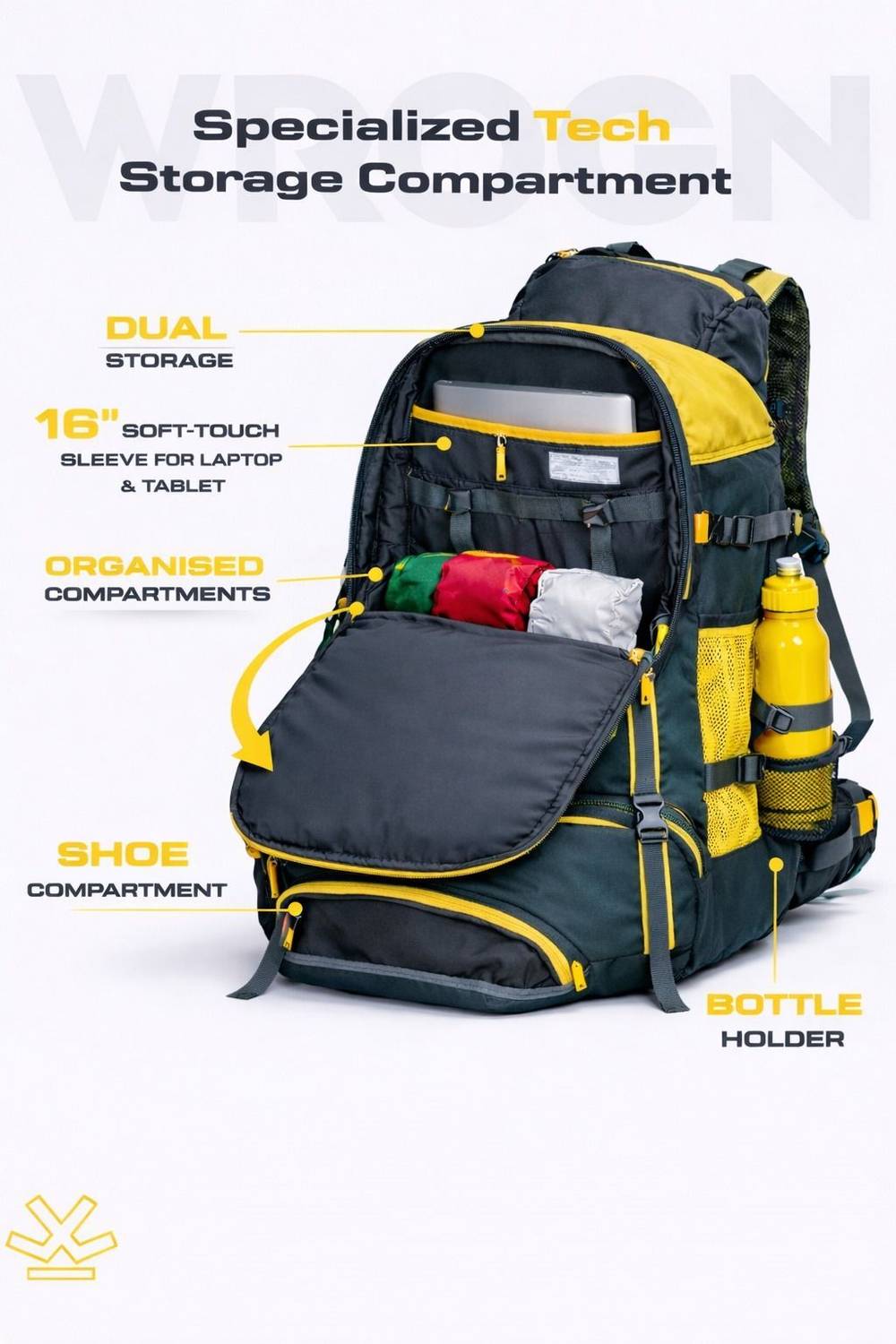 WROGN GTIER 60L Trekking Rucksack with Shoes Compartment - Image 4