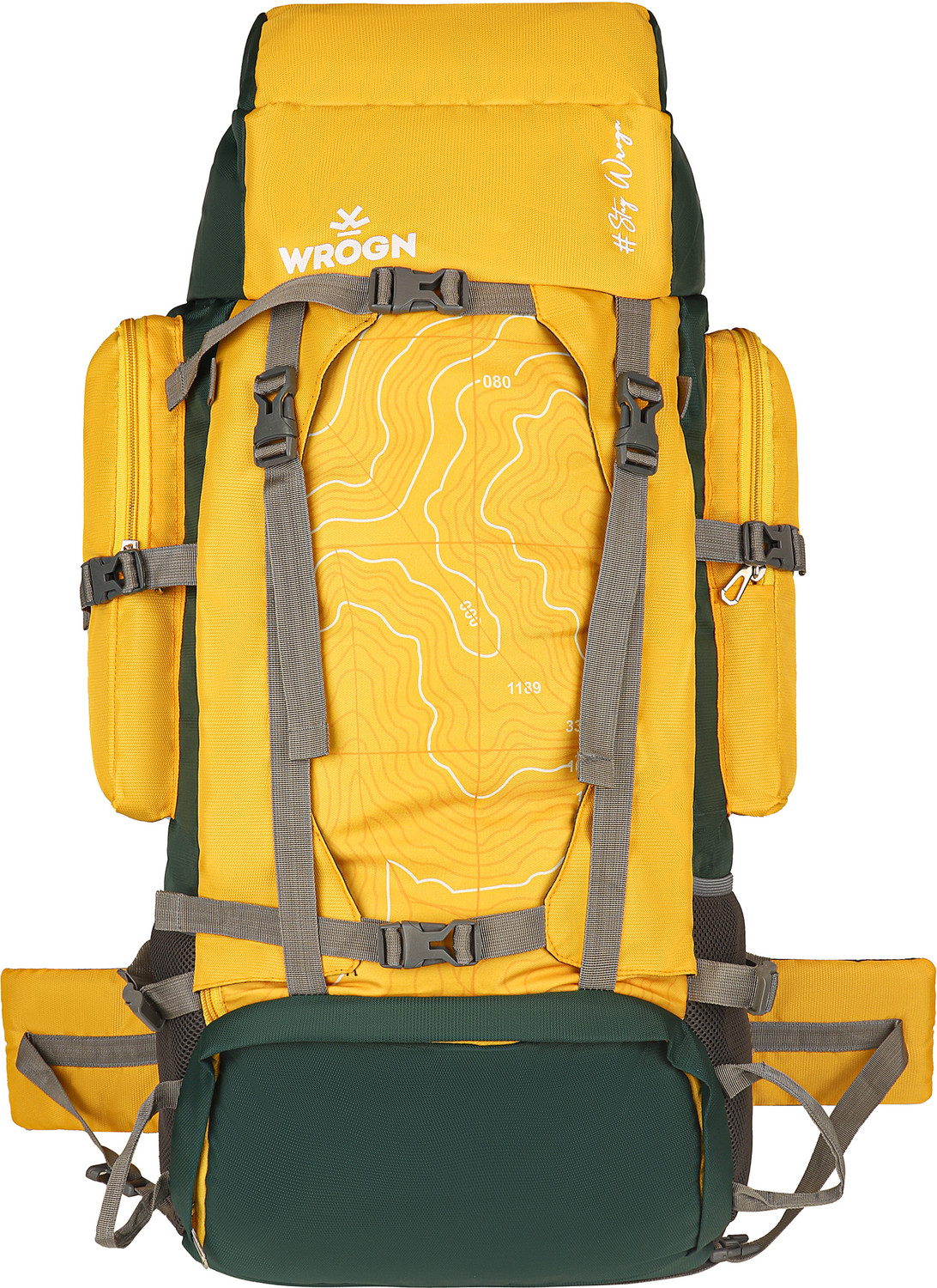 Image of WROGN Trekking Rucksack Water Resistant Hiking Backpack TopographicPrint Padded Straps Rucksack - 75 L