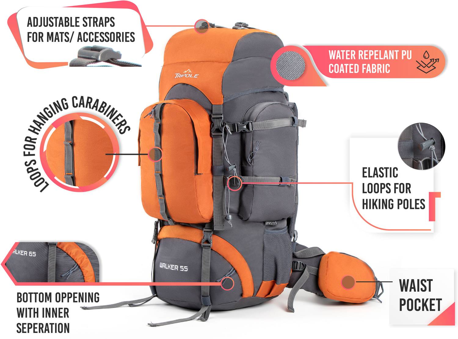 Tripole Walker Rucksack - 55 L Orange - Price in India | Flipkart.com