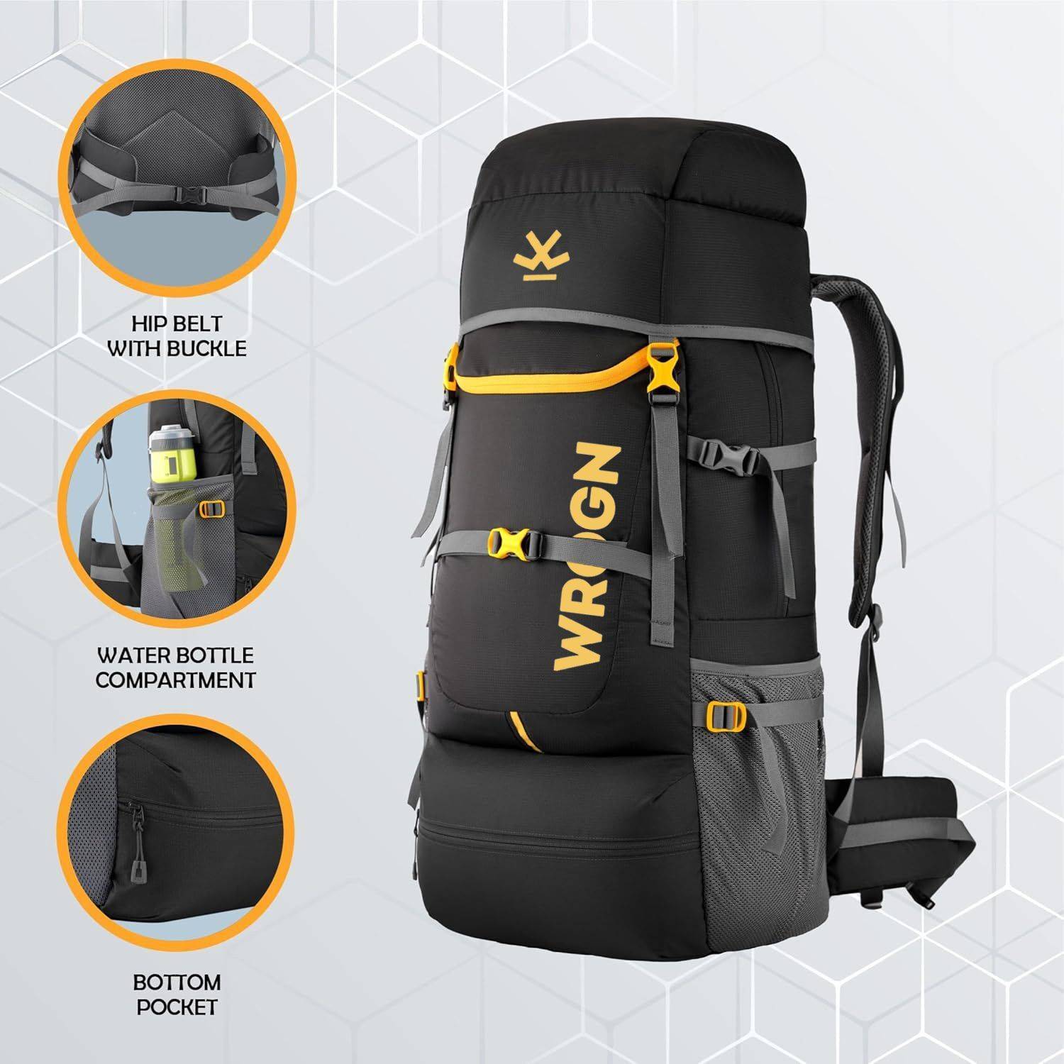 WROGN Trekking Bag 65L with Rain Cover - Image 4