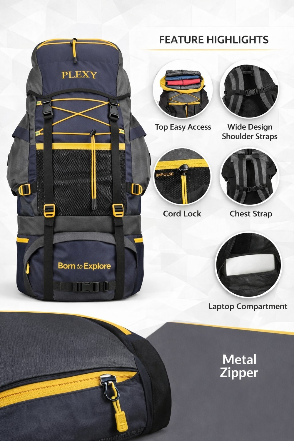Image of PLEXY travel bag for men tourist backpack for hiking trekking camping Rucksack 75L Rucksack - 75 L