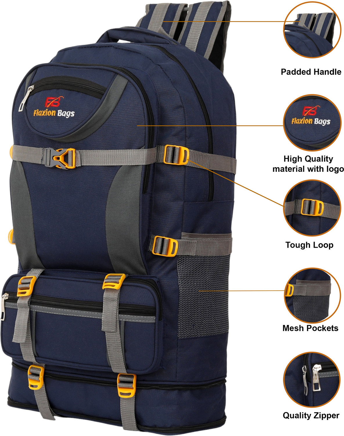 Image of FLAXION Travel Backpack for Sport Camping Hiking Trekking Bag Rucksack - 65 L (Blue) Rucksack - 65 L