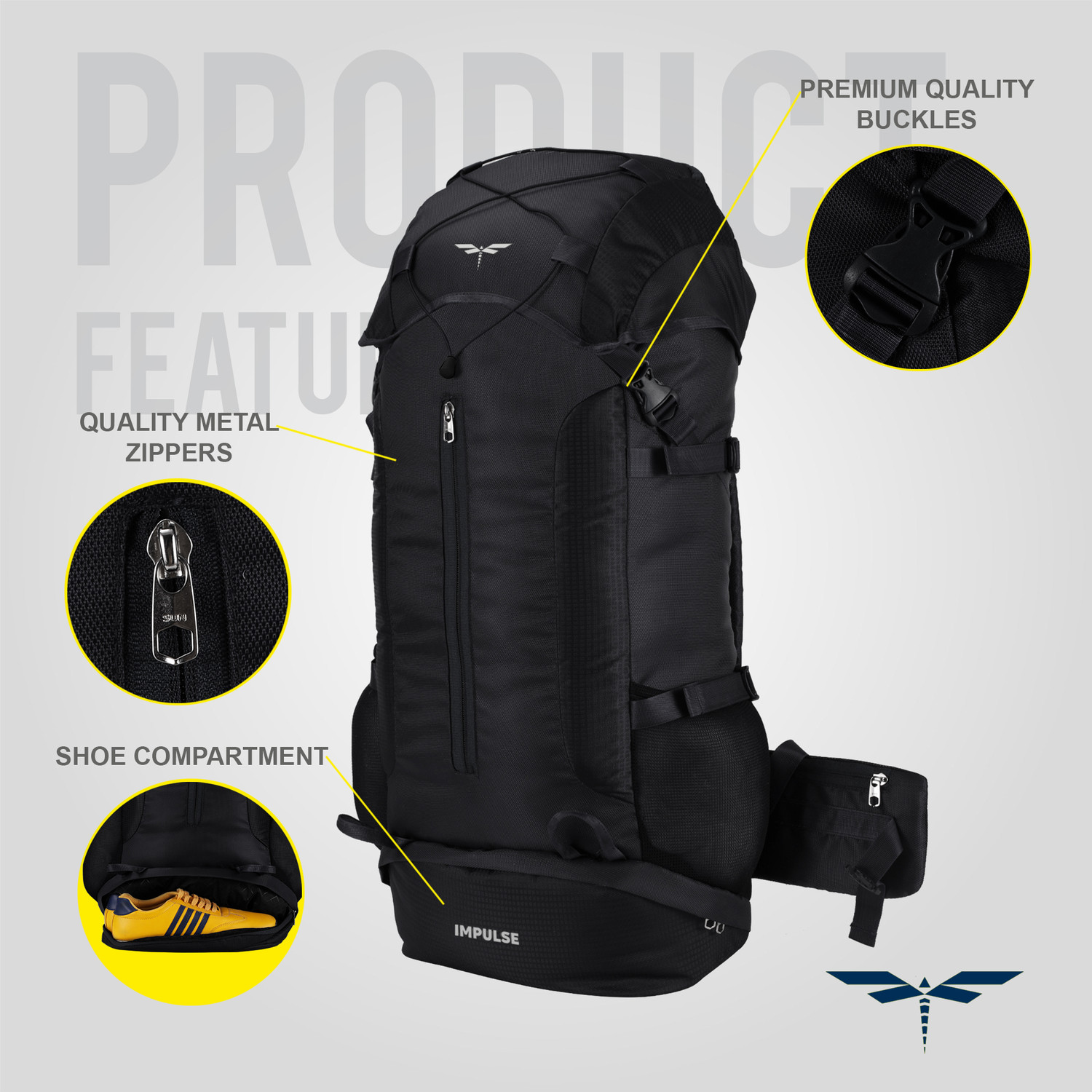 Image of IMPULSE travel bag for men tourist bag backpack for hiking trekking camping Rucksack - 65 L