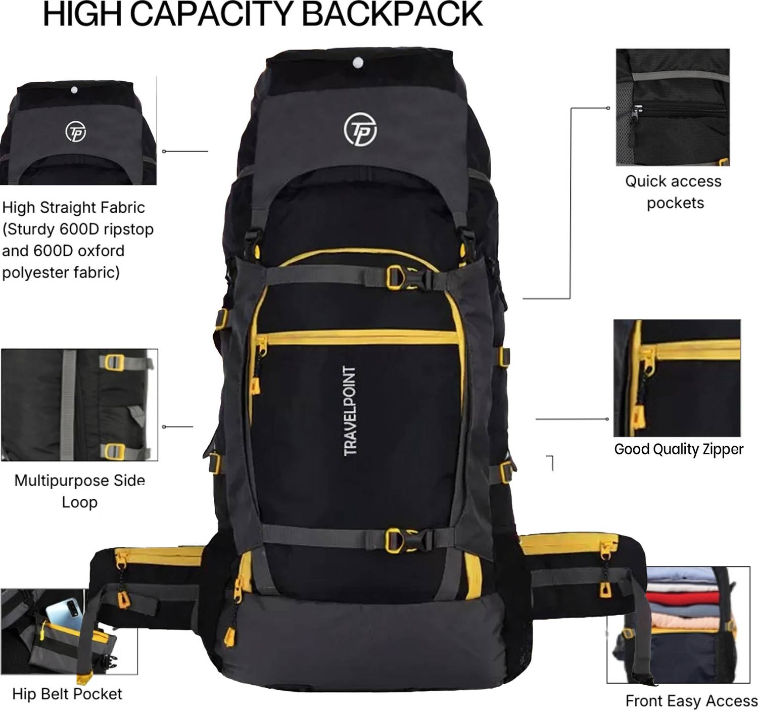 Travel Point 60L Waterproof Trekking Bag - Image 2