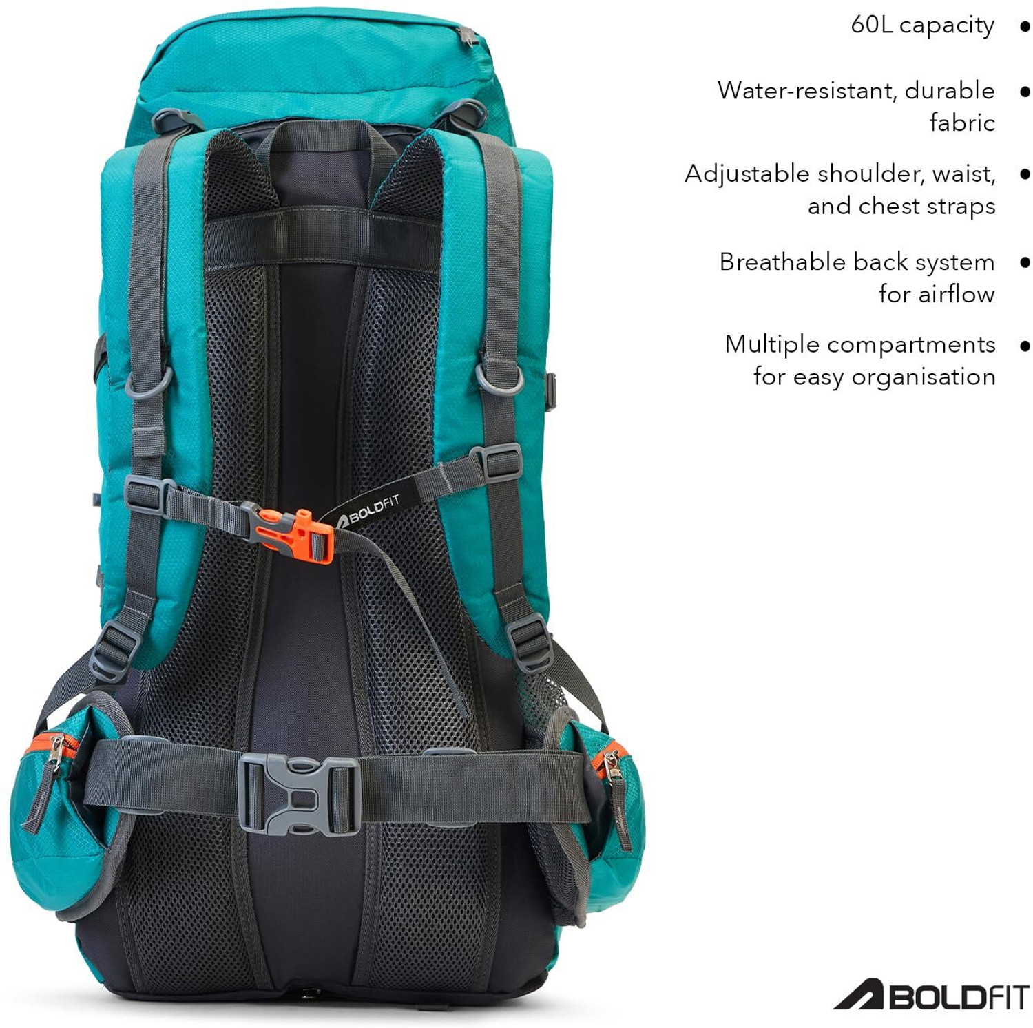 Image of BOLDFIT Summit Pro pro 60L Trekking travel Bag with raincover & shoe compartment RKSP60 Rucksack - 60 L