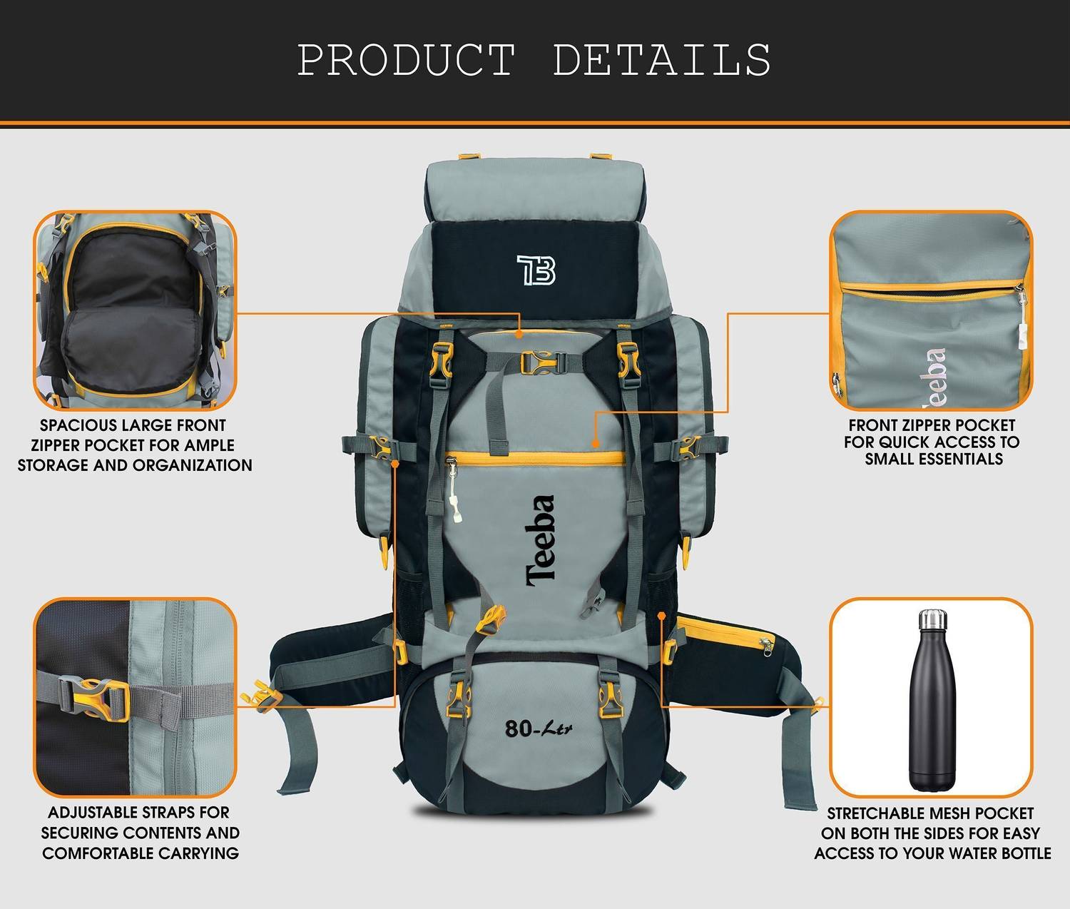 Zikki 80L Waterproof Trekking Backpack - Image 4
