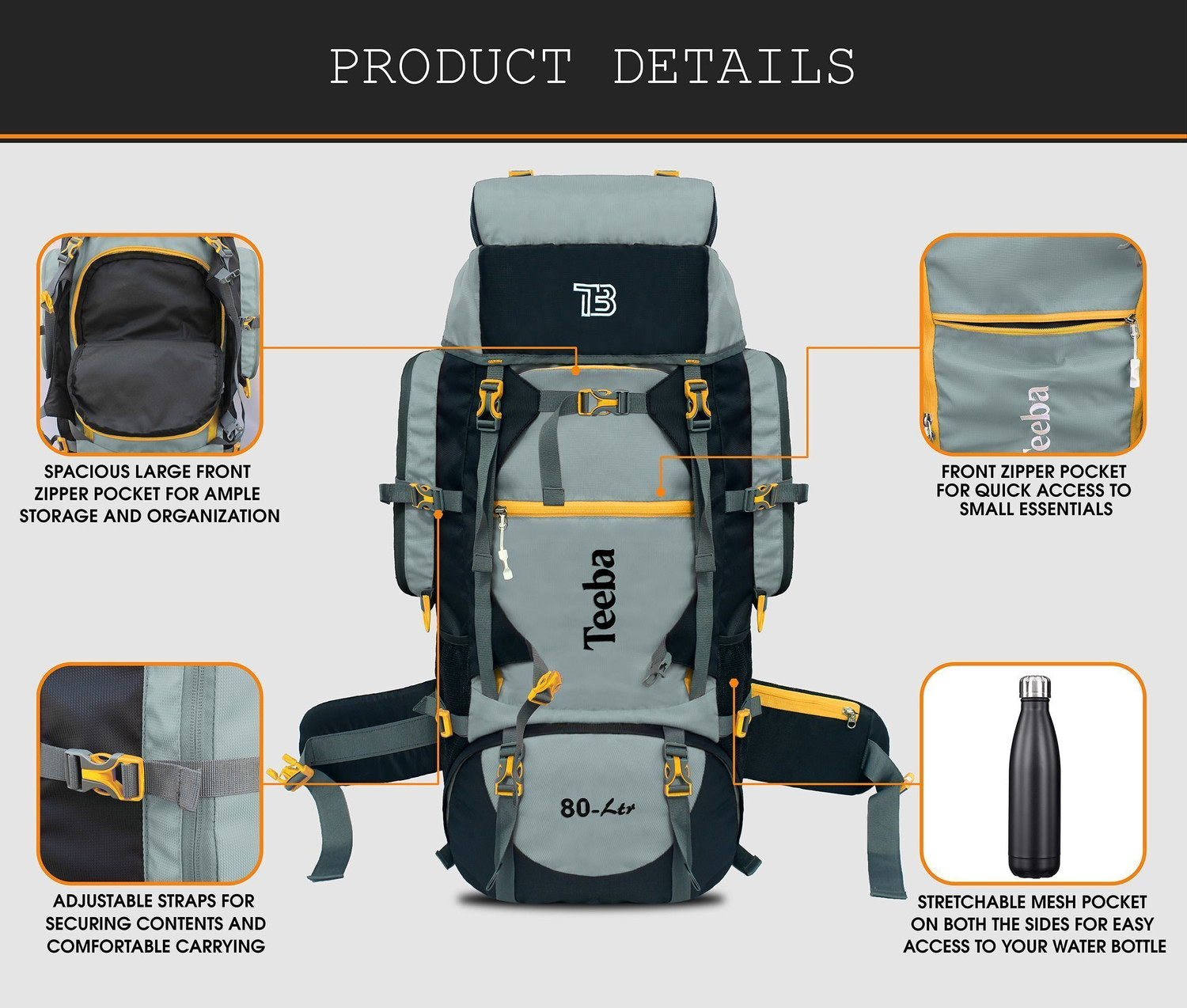 Image of Zikki Waterproof Trekking Hiking Camping Outdoor Camp Luggage Bag Tour Travel Backpack Rucksack - 80 L