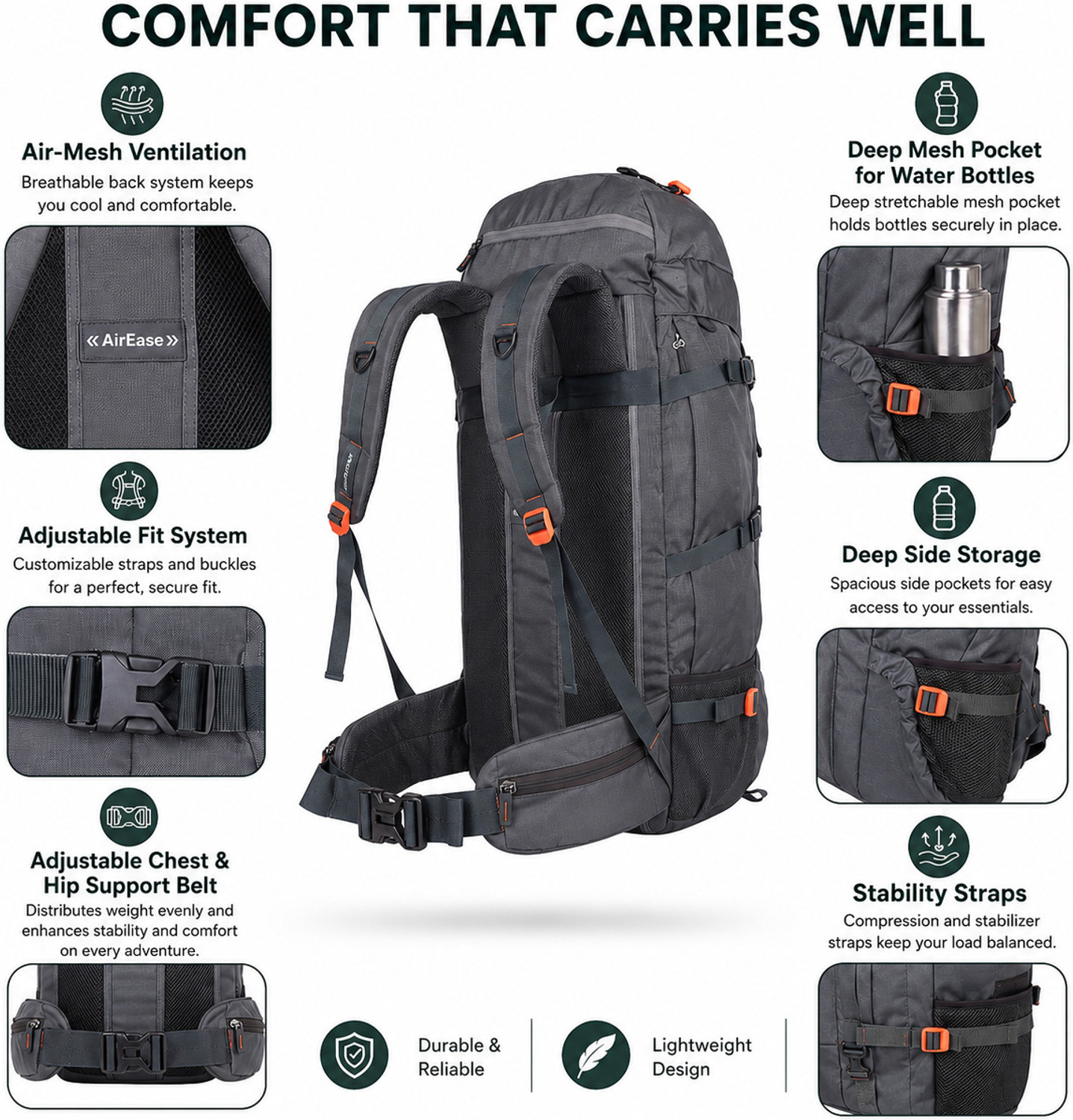 Image of Priority Travel Backpack for Outdoor Sport Camping Hiking Trekking Bag Rucksack - 60 L
