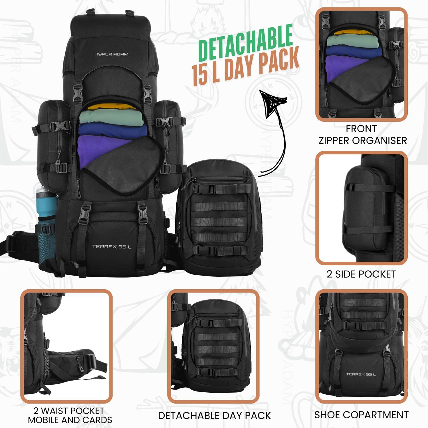 Hyper Adam 95L Detachable Travel Backpack - Image 2