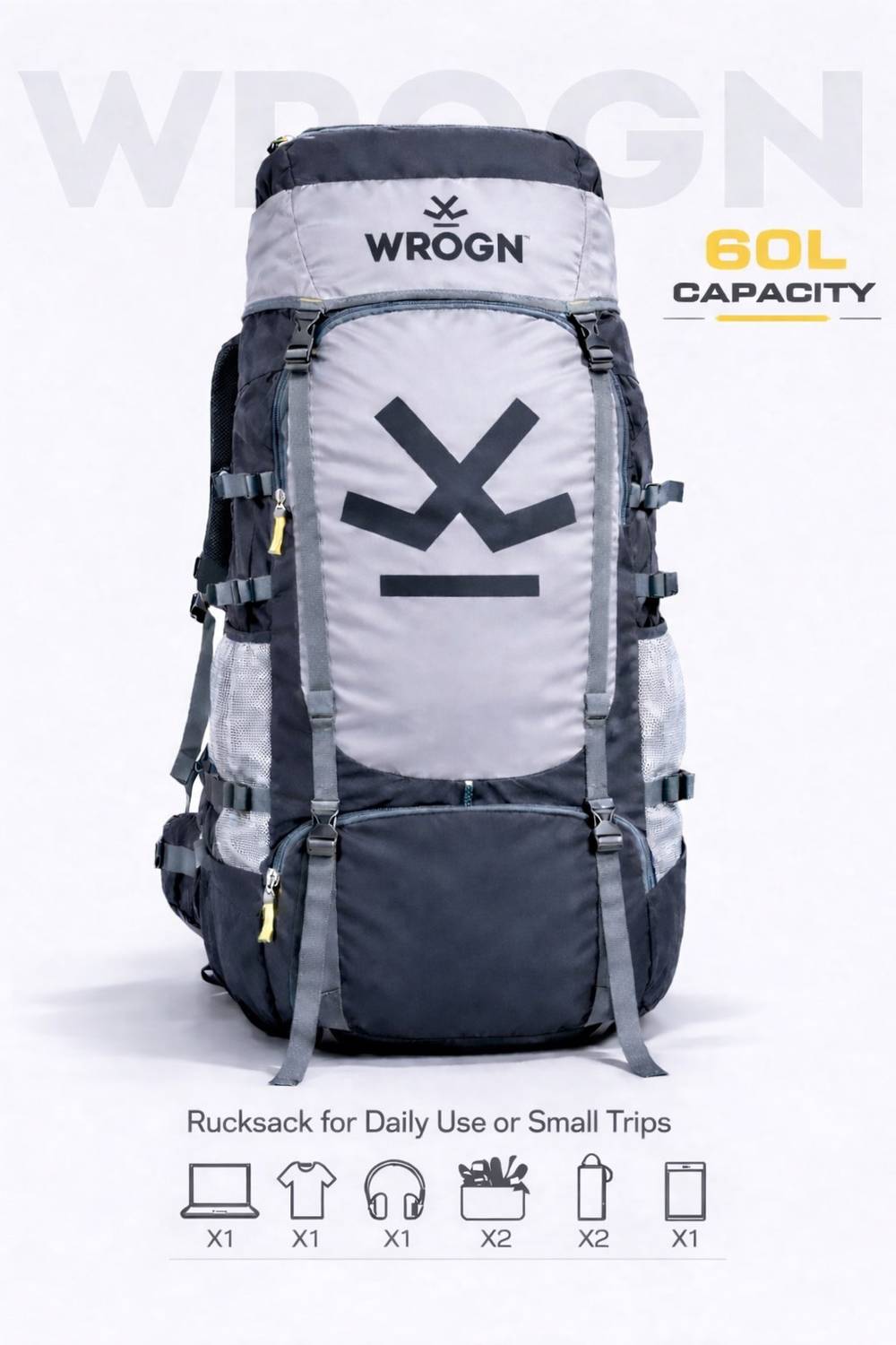 WROGN GTIER 60L Trekking Rucksack with Shoes Compartment - Image 2
