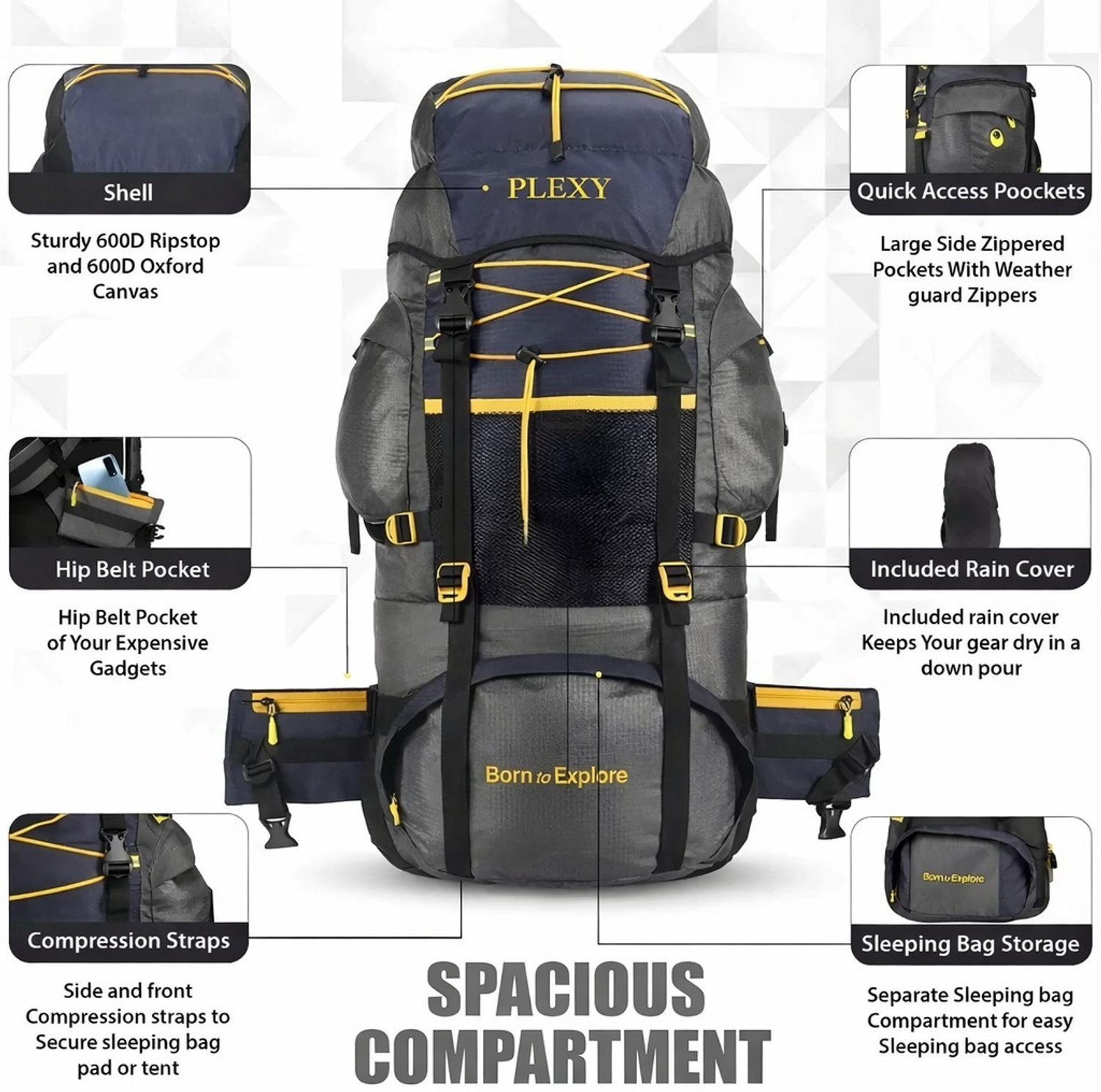 Image of PLEXY travel bag for men tourist backpack for hiking trekking camping Rucksack 75L Rucksack - 75 L