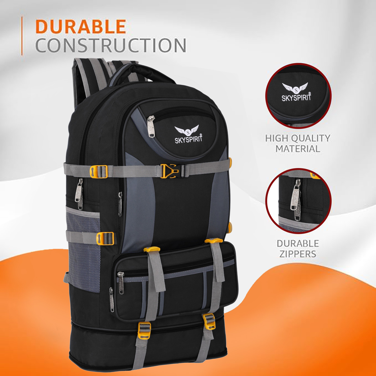 Image of sky spirit Expandable Travel Rucksack Backpack with Multiple Pockets | Trekking Hiking Bag Rucksack - 90 L