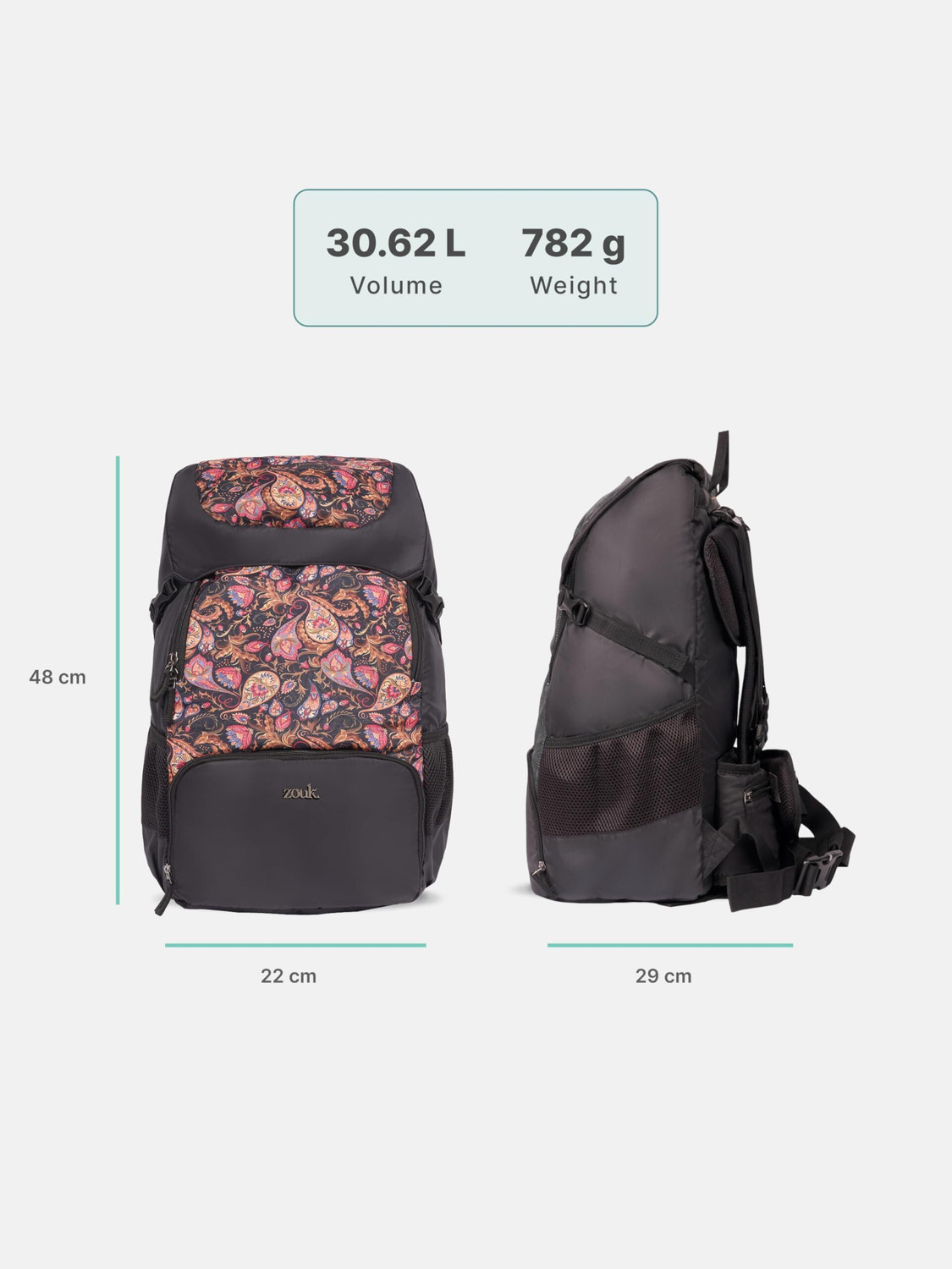 Image of ZOUK Paisley Print Aarohi Rucksack Rucksack - 30.62 L