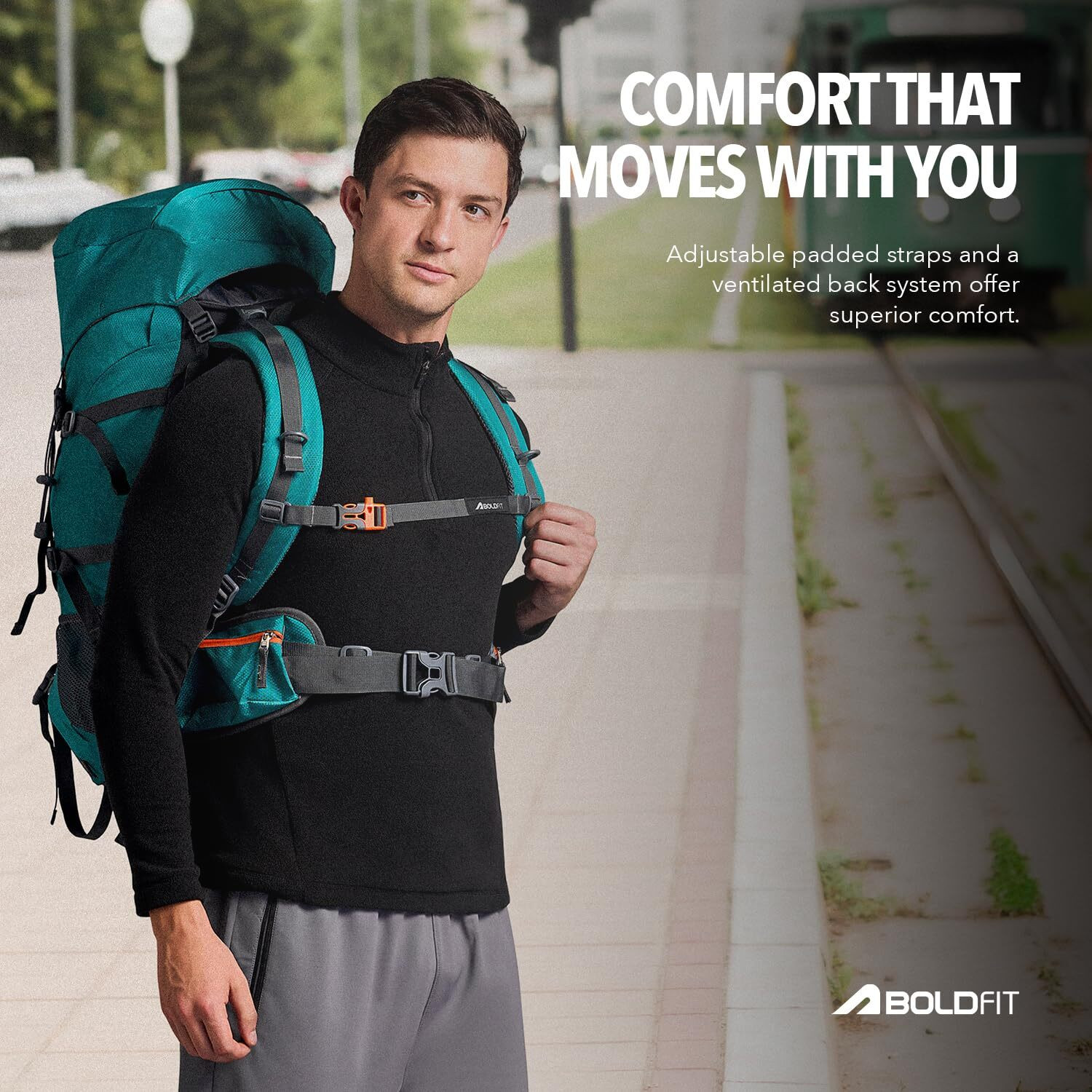 Image of BOLDFIT Summit Pro pro 60L Trekking travel Bag with raincover & shoe compartment RKSP60 Rucksack - 60 L