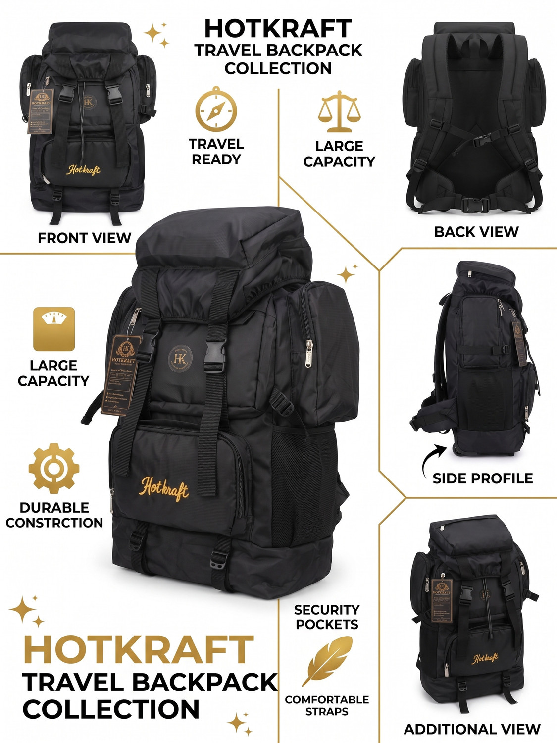 Image of HotKraft HK WaterProof Mountain Rucksack Hiking /Trekking /Camping Bag /Backpack Rucksack Rucksack - 70 L