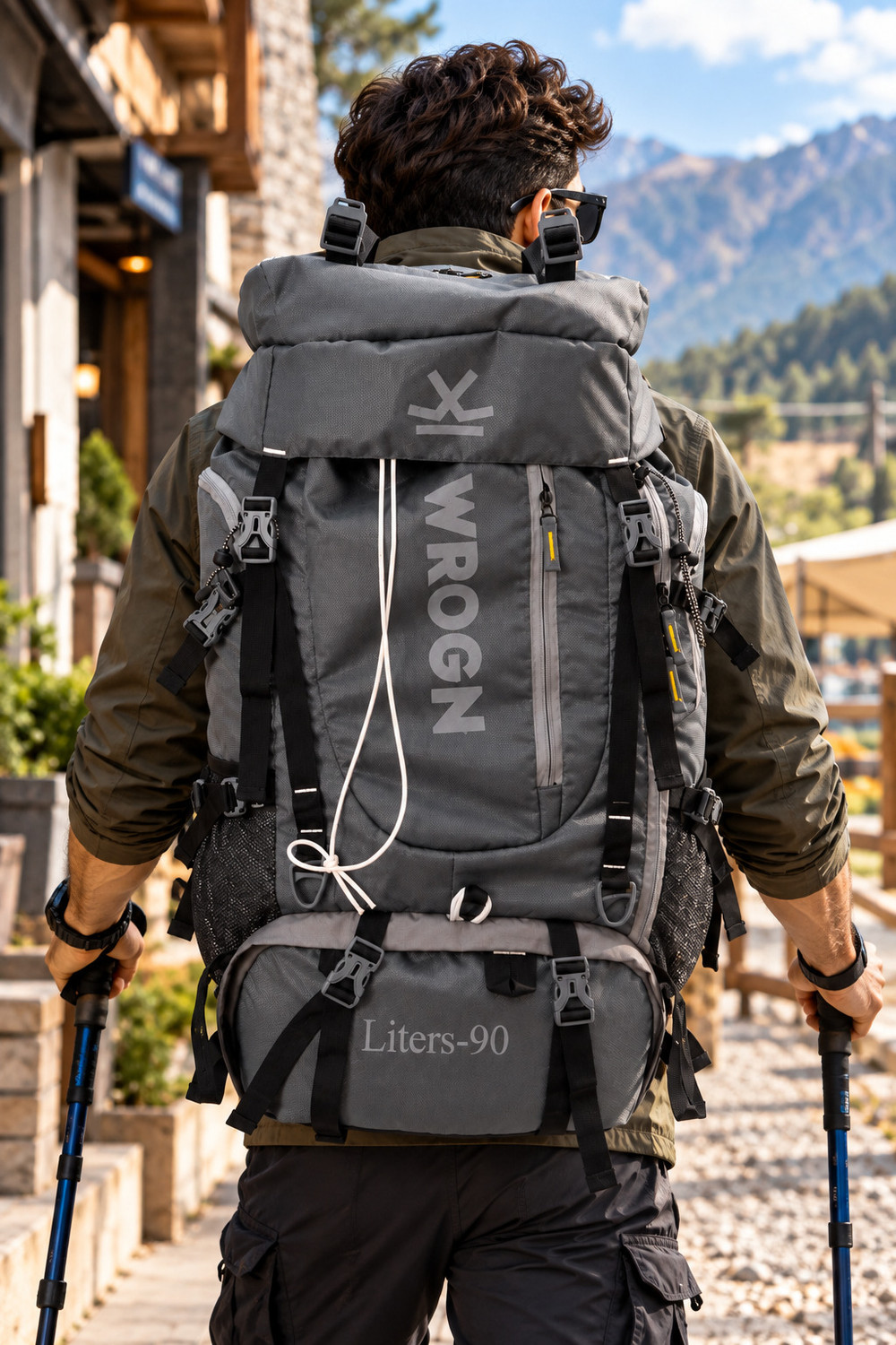 Image of WROGN 90L Trekking Backpack for Men & Women, Large Hiking Travel Rucksack, Grey Rucksack - 90 L (Grey)