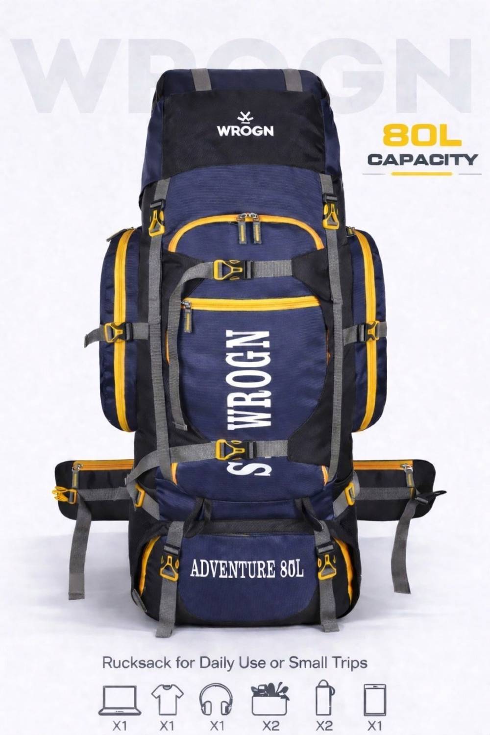 WROGN Yuri-Travel 85L Blue Rucksack - Image 2
