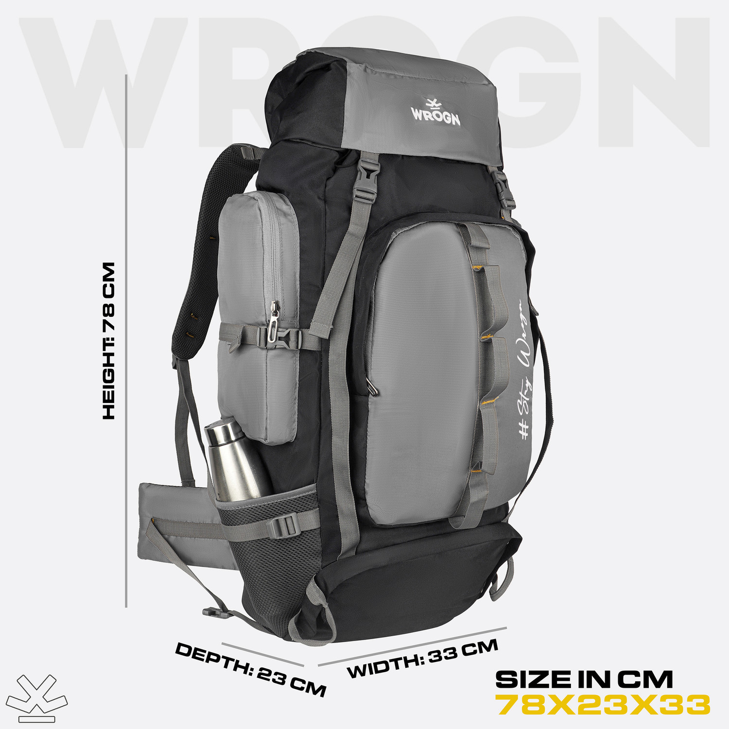 Image of WROGN Terra-Mapper 70L Trekking & Hiking Rucksack with Topographic Print Rucksack - 70 L