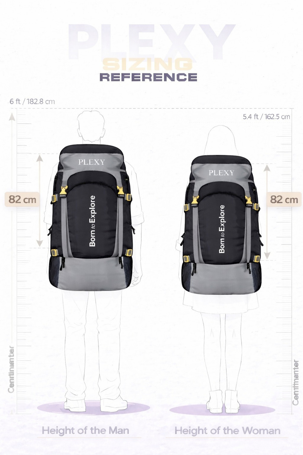 Image of PLEXY Waterproof Trekking Hiking Camping Outdoor Tour & Travel bag with Rain Cover Rucksack - 60 L (Grey)
