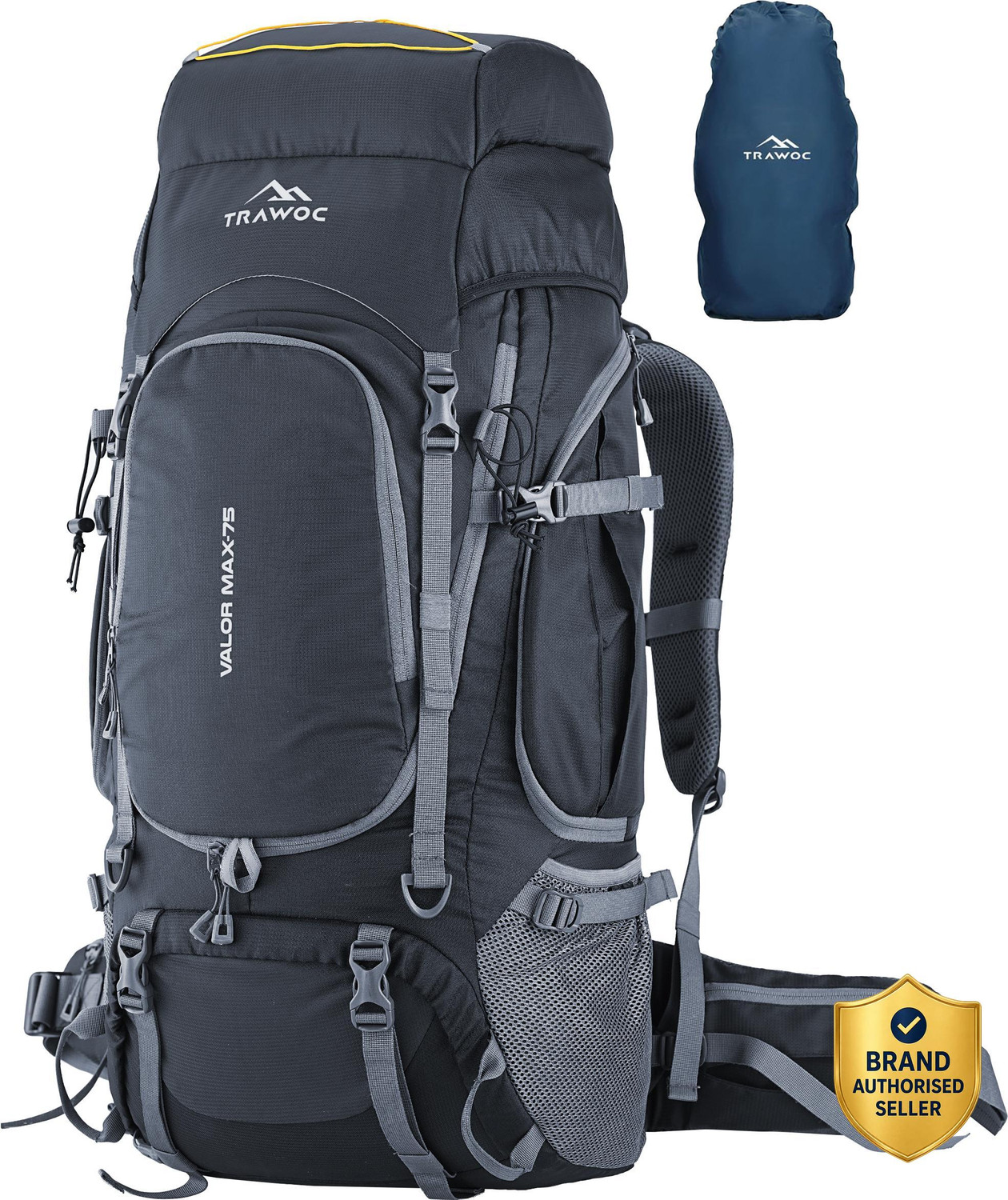 Image of TRAWOC VALOR MAX 75L Travel Backpack Camping Hiking Bag Rain Cover Shoe Compartment Rucksack - 75 L