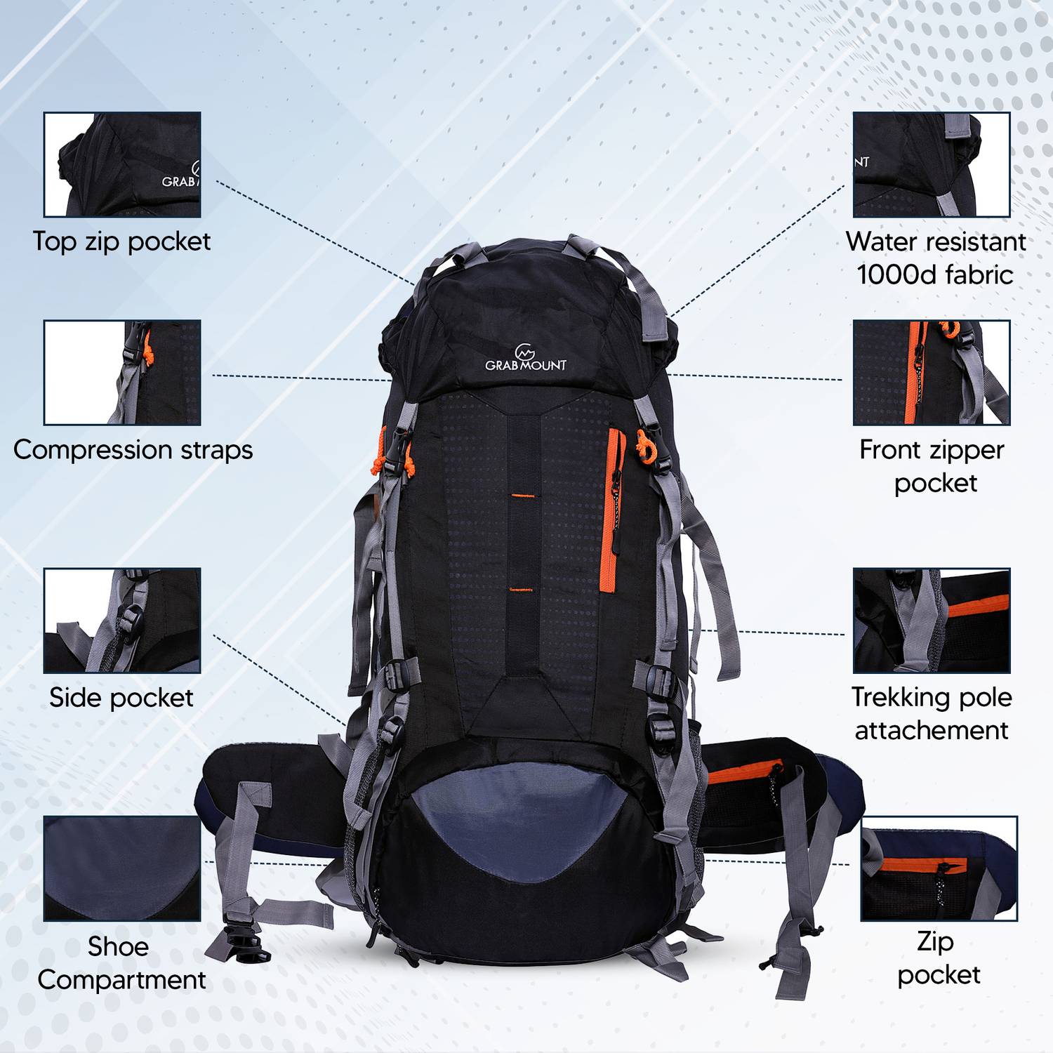 Hiking bag, Trekking Backpack with rain cover Rucksack - 70L -Black Rucksack - 70 L - Image 1