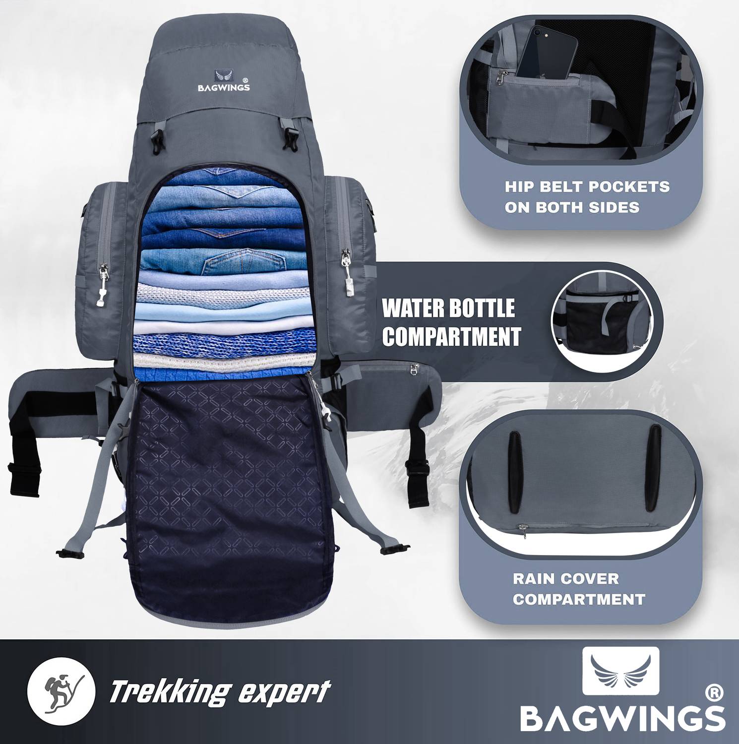 BAGWINGS RACK00780-BLUE 85-Ltrs Trekking Bag Hiking Backpack Travel Bag ( 1 year warnty) Rucksack - 85 L Grey - Price in India | Flipkart.com BAGWINGS RACK00780-BLUE 85-Ltrs Trekking Bag Hiking Backpack Travel Bag ( 1 year warnty) Rucksack - 85 L Grey - Price in India | Flipkart.com