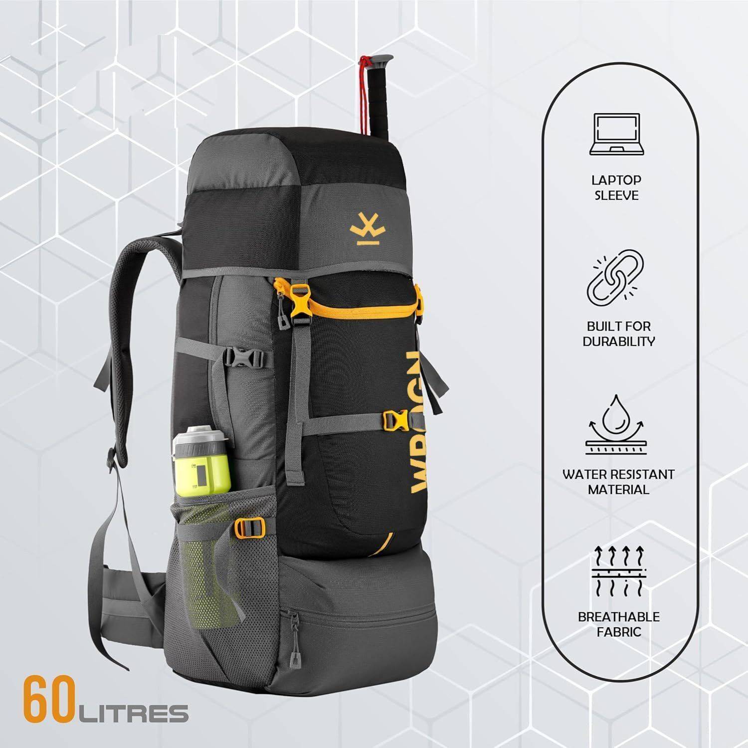 WROGN Trekking Bag 65L with Rain Cover - Image 5