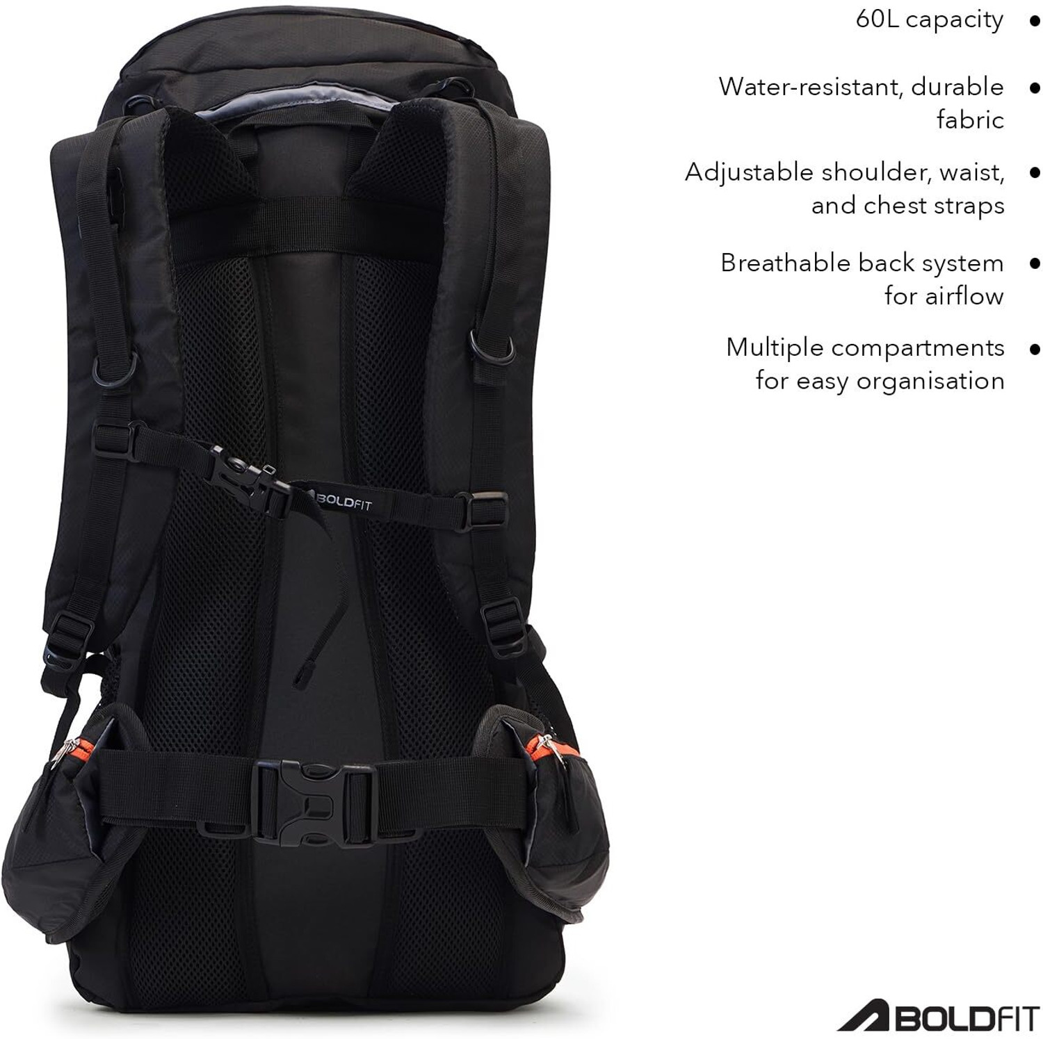 Image of BOLDFIT Summit Pro pro 60L Trekking travel Bag with raincover & shoe compartment RKSP60 Rucksack - 60 L