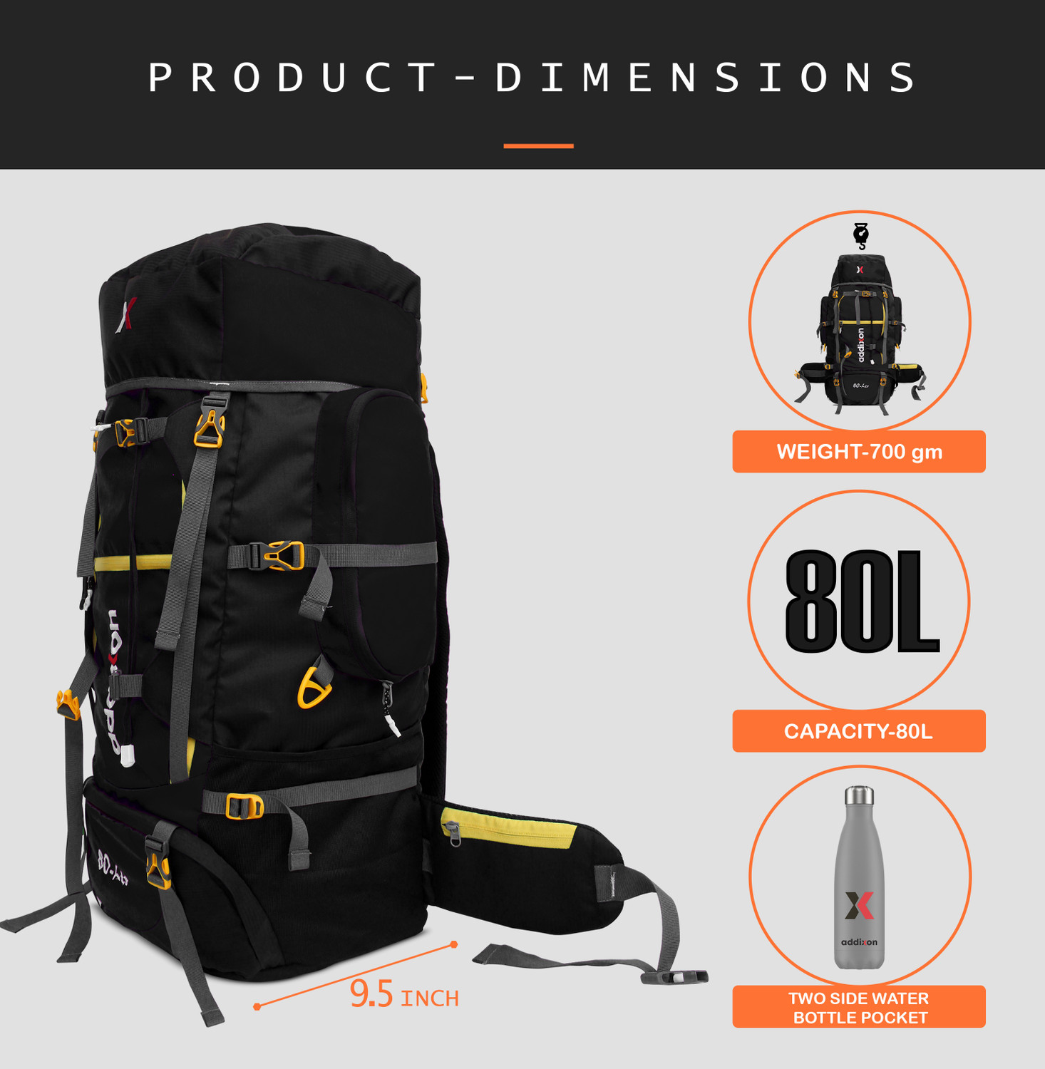 Image of addixon TRAVEL HIKING BAGPACKS RUCKSACK TRAVEL BACKPACK FOR ADVENTURES Rucksack - 80 L Rucksack - 80 L