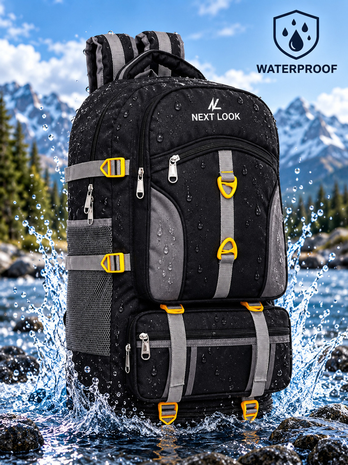 Image of Next Look Travel Bag Men 80 LTR Rucksack Travel Backpack Bag for Trekking, Hiking Duo Clip Rucksack - 80 L (Black, Grey)