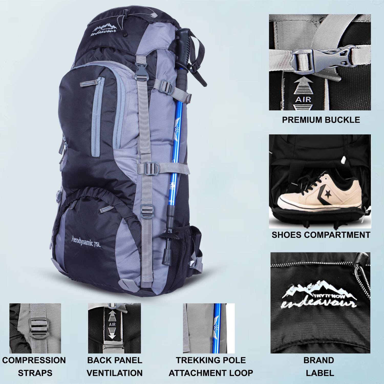 Endeavour Aerodynamic Rucksack 75L Black - Image 3