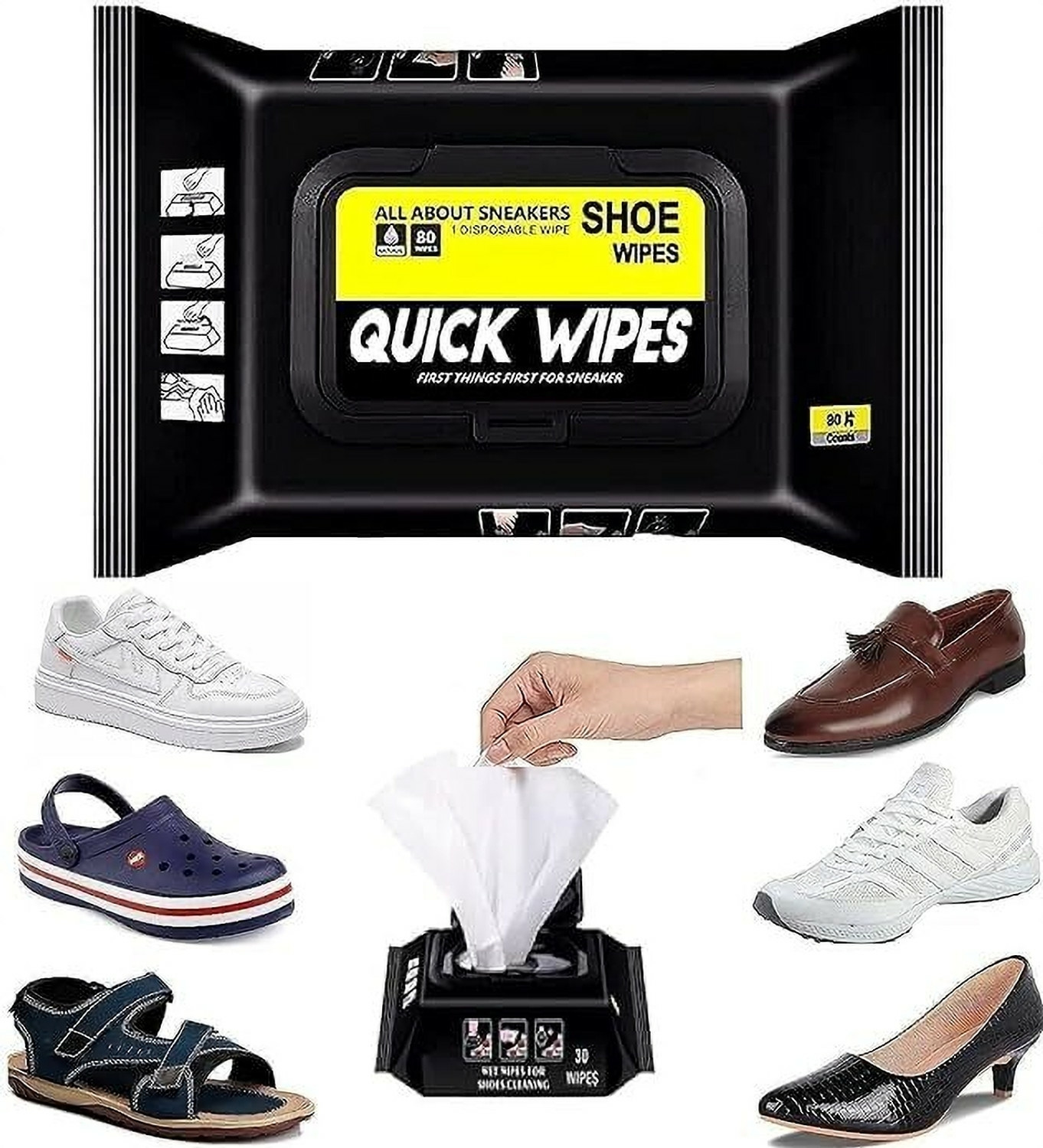 Image of FUSIONN Natural Portable Sneaker Cleaner Shoe Wipes- (1 Packs of 80) Cleaner