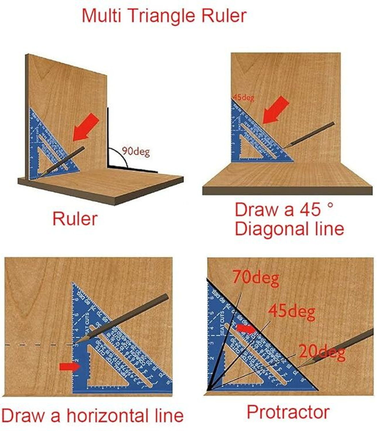 Image of NIKTION Aluminum 12-inch Rafter Square Carpenter Measuring Layout Tool Ruler