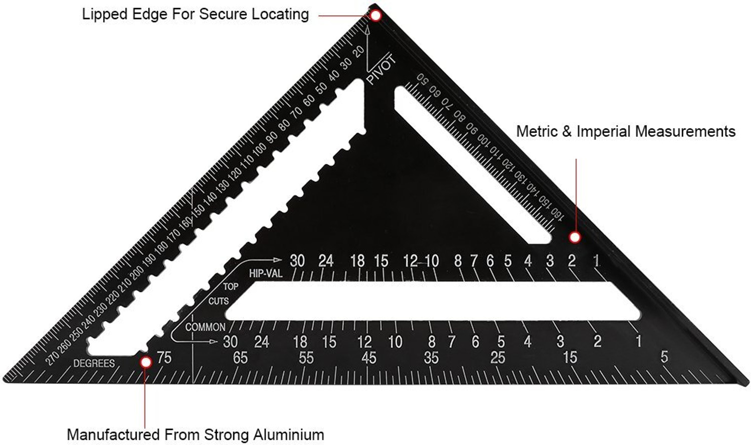 Image of NIKTION Aluminum 12-inch Rafter Square Carpenter Measuring Layout Tool Ruler