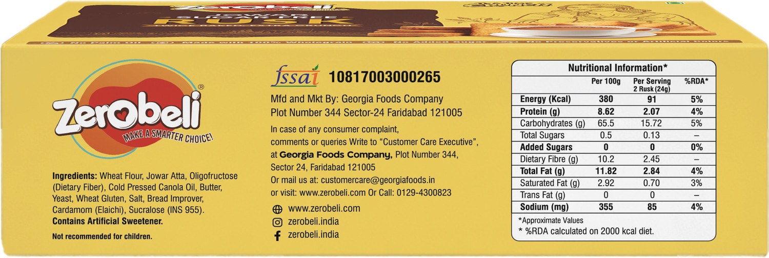 Image of Zerobeli Sugar-Free Jowar Rusk | High Fiber Rusk| No Added Sugar,No maida & No Palm Oil | Jowar flavored Millet Rusk