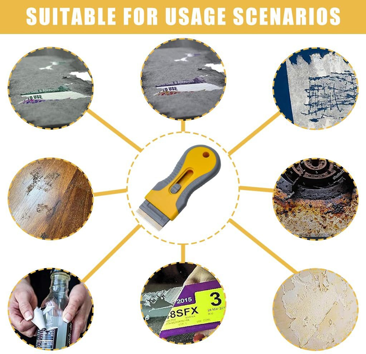 Image of otak Metal Scraper with 10 Pcs Blades - Stain & Glue Removal Tool Rust Removal Solution (50 g)