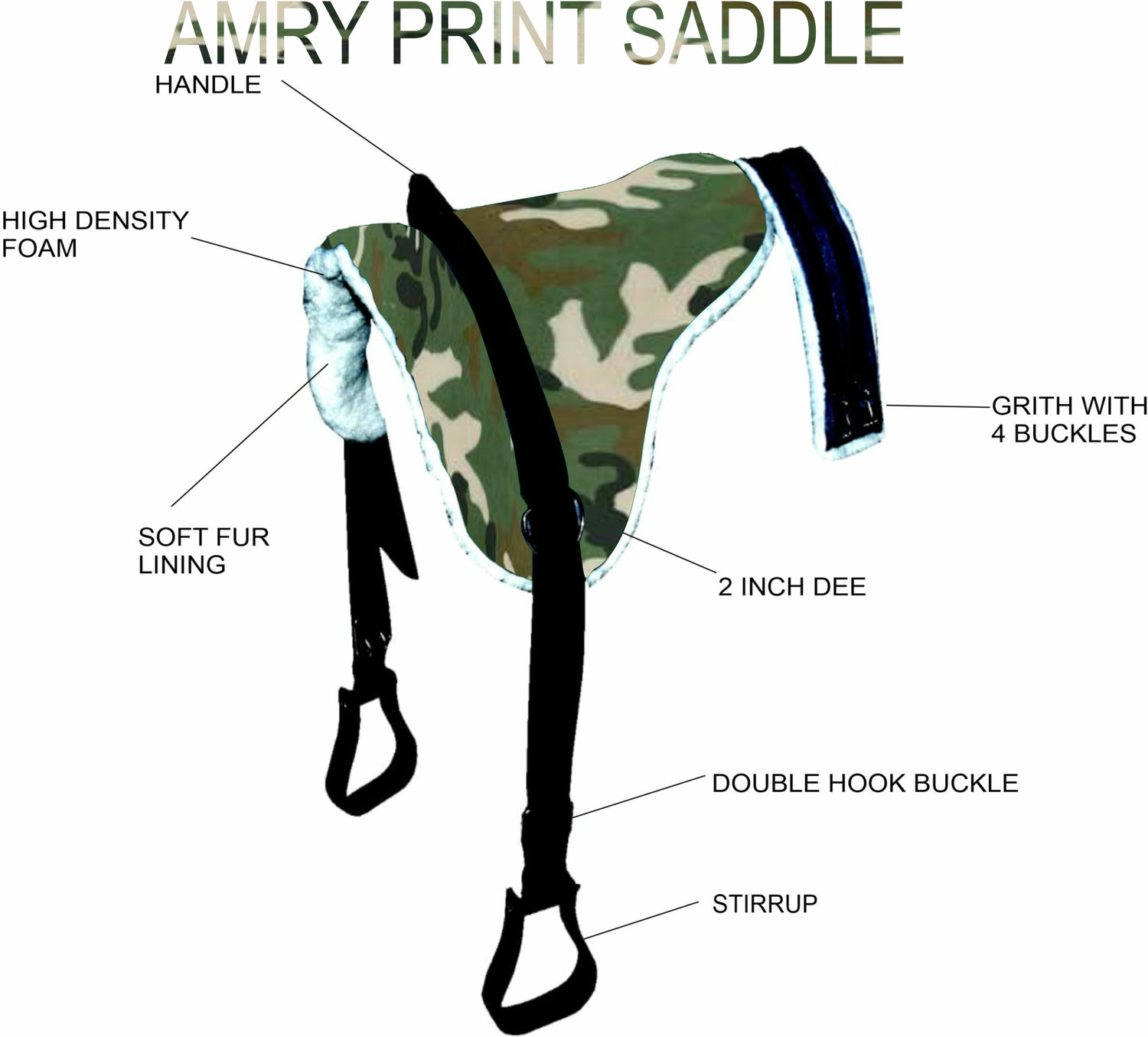 Image of BLESSING PET PRODUCT ARMY PRINT COMBO HORSE SADDLE WITH STRRUP Saddle