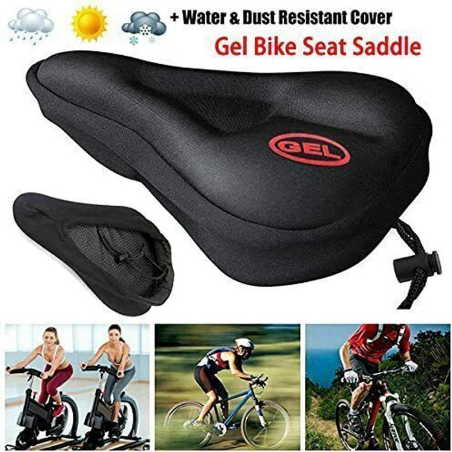Image of FCC RACING Bicycle Saddle Seat Gel Cover Memory Foam Canvas Black Silicone Gel Saddle Saddle (Black)