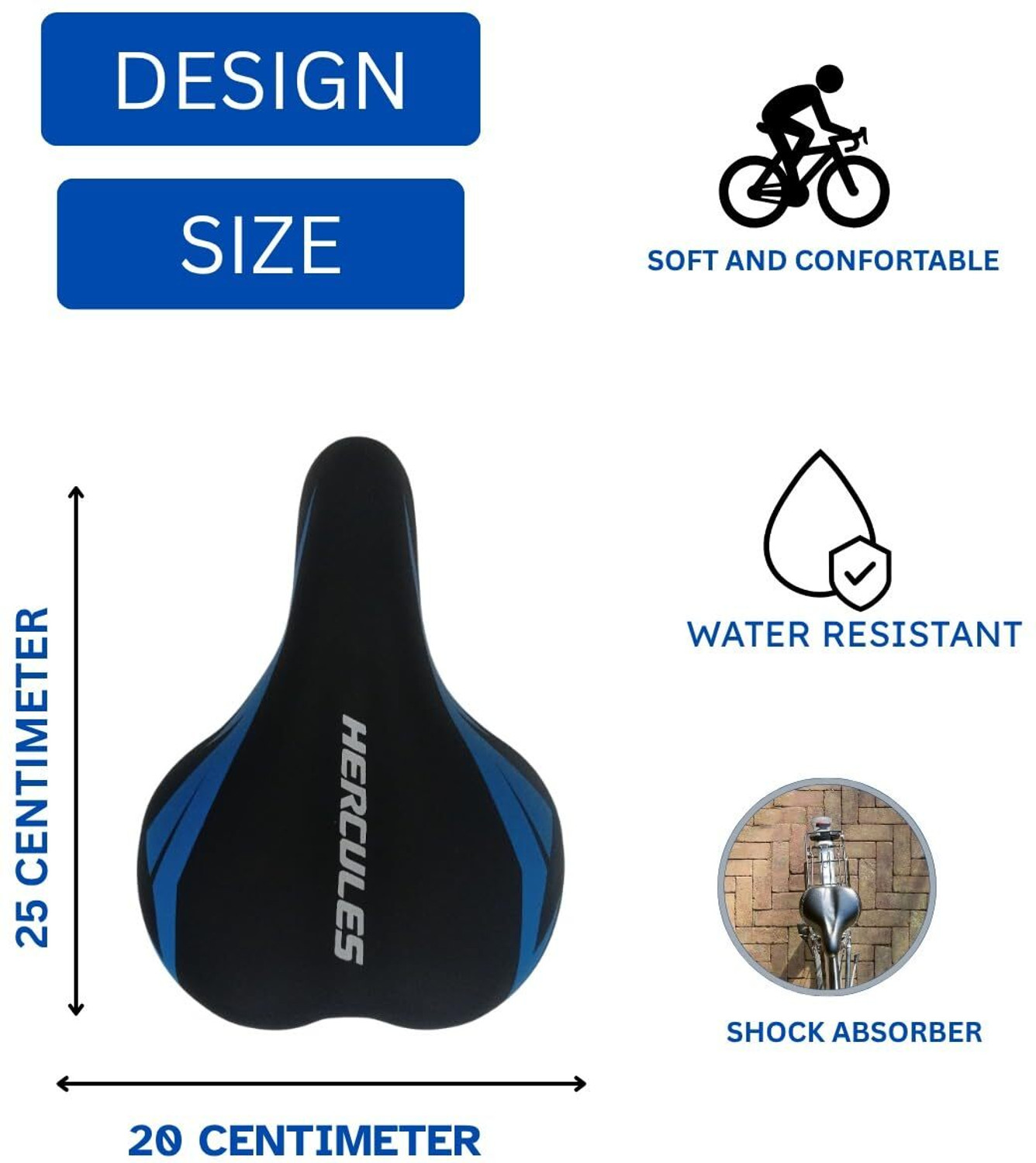Image of HERCULES Sports MTB High Comfort Performance Seat for 24T-29T Hybrid Bicycles Saddle
