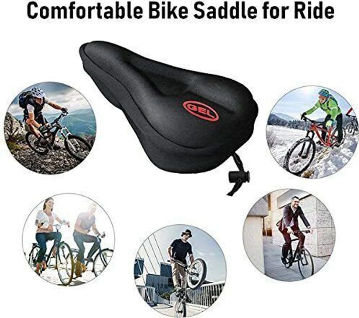 Image of FCC RACING Bicycle Saddle Seat Gel Cover Memory Foam Canvas Black Silicone Gel Saddle Saddle (Black)