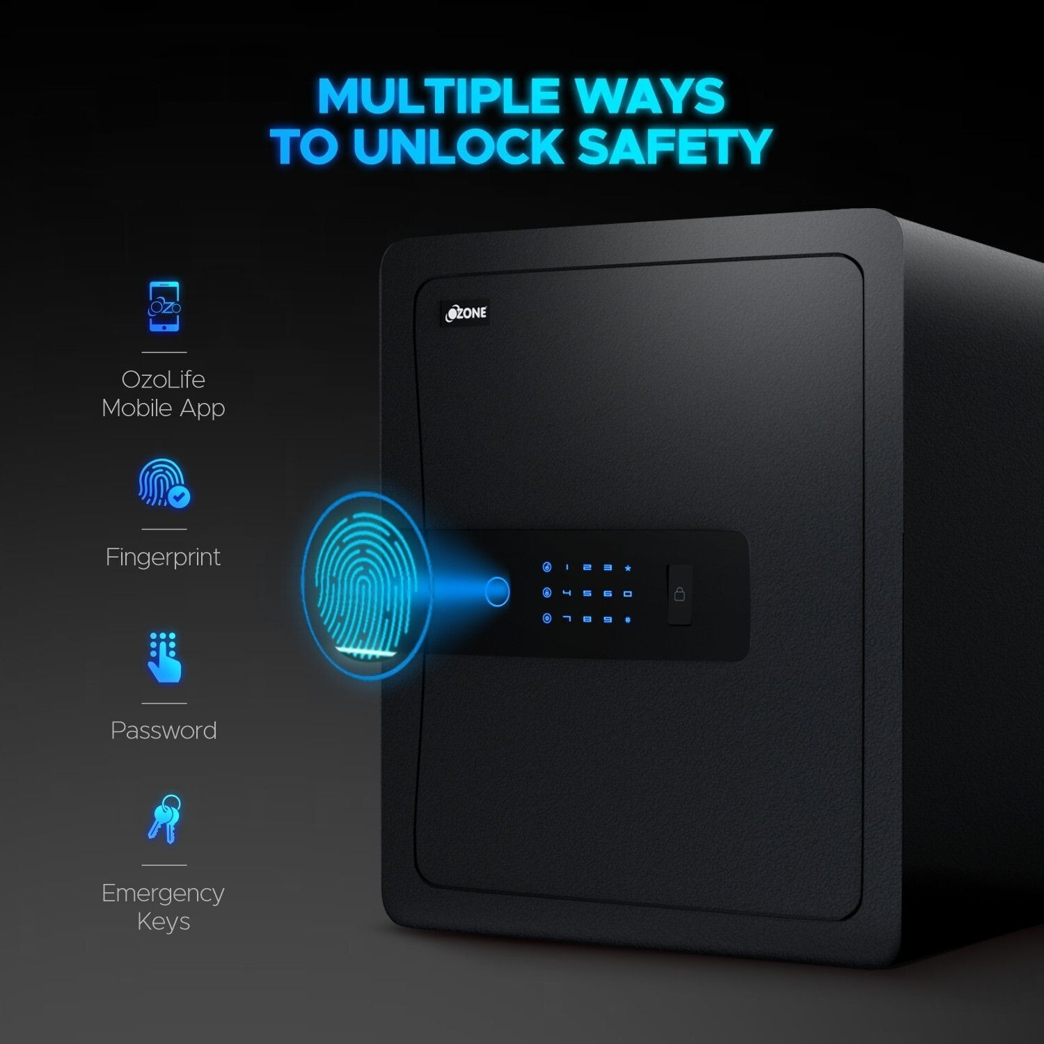 Image of OZONE 45 Ltrs WiFi Safe Locker for Home & Office | App Notifications | Black Safe Locker