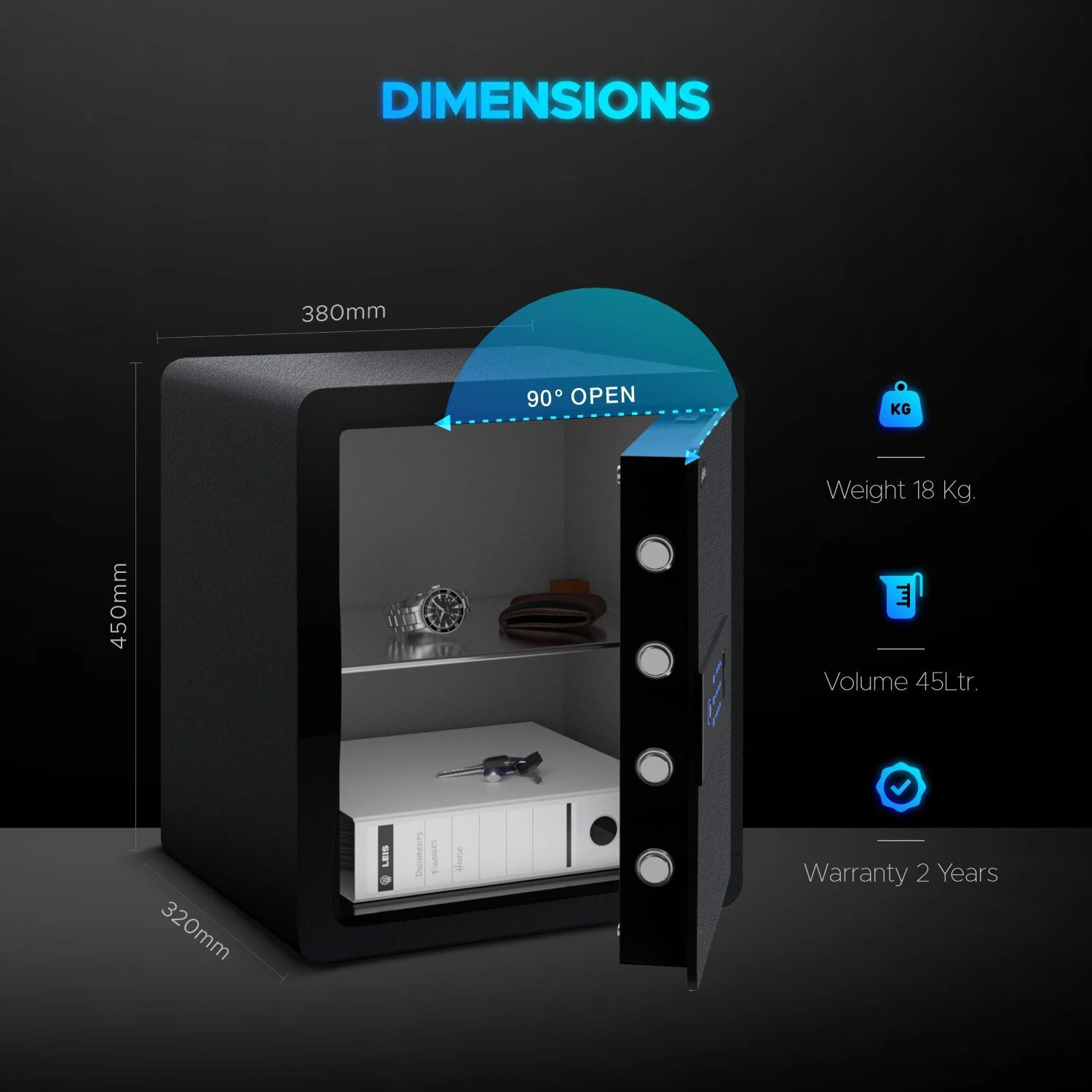 Image of OZONE 45 Ltrs WiFi Safe Locker for Home & Office | App Notifications | Black Safe Locker
