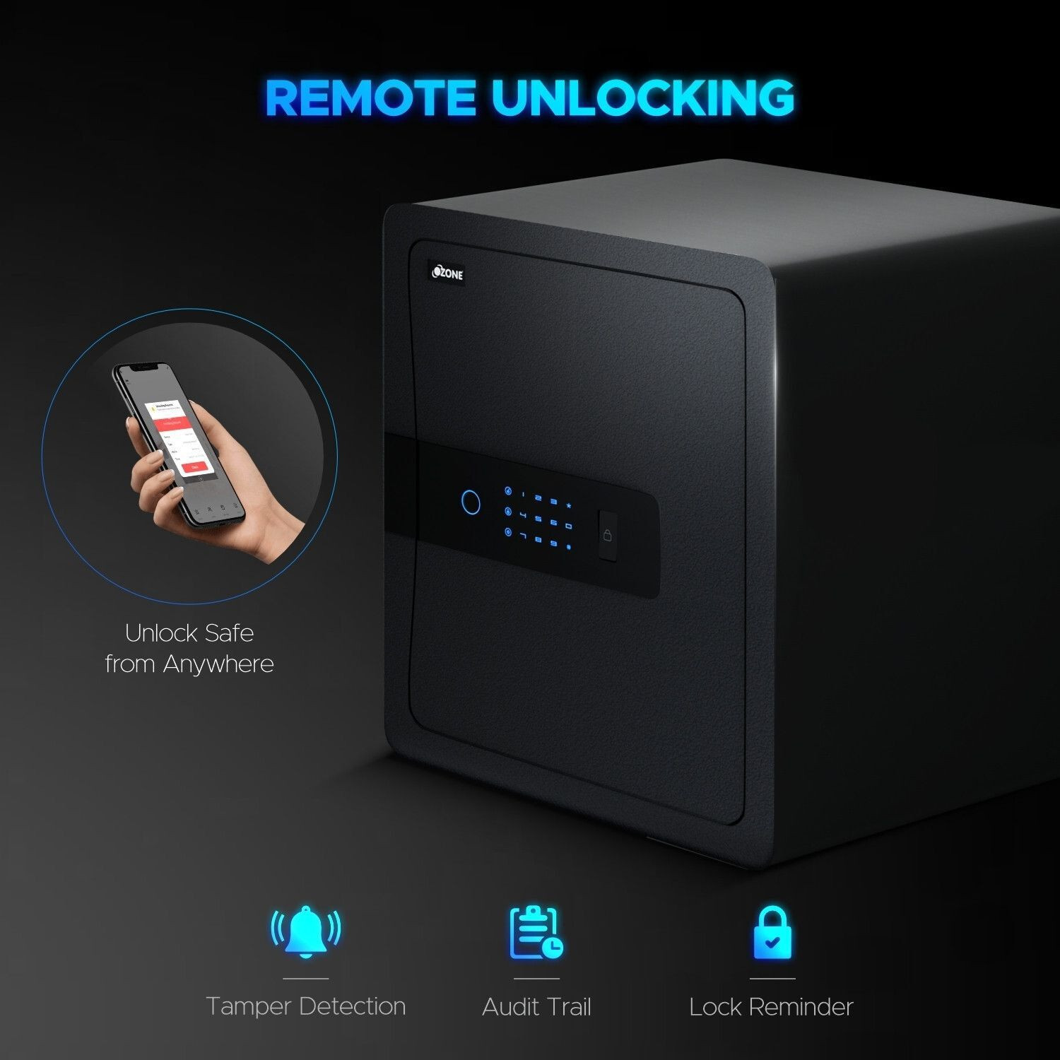 Image of OZONE 45 Ltrs WiFi Safe Locker for Home & Office | App Notifications | Black Safe Locker